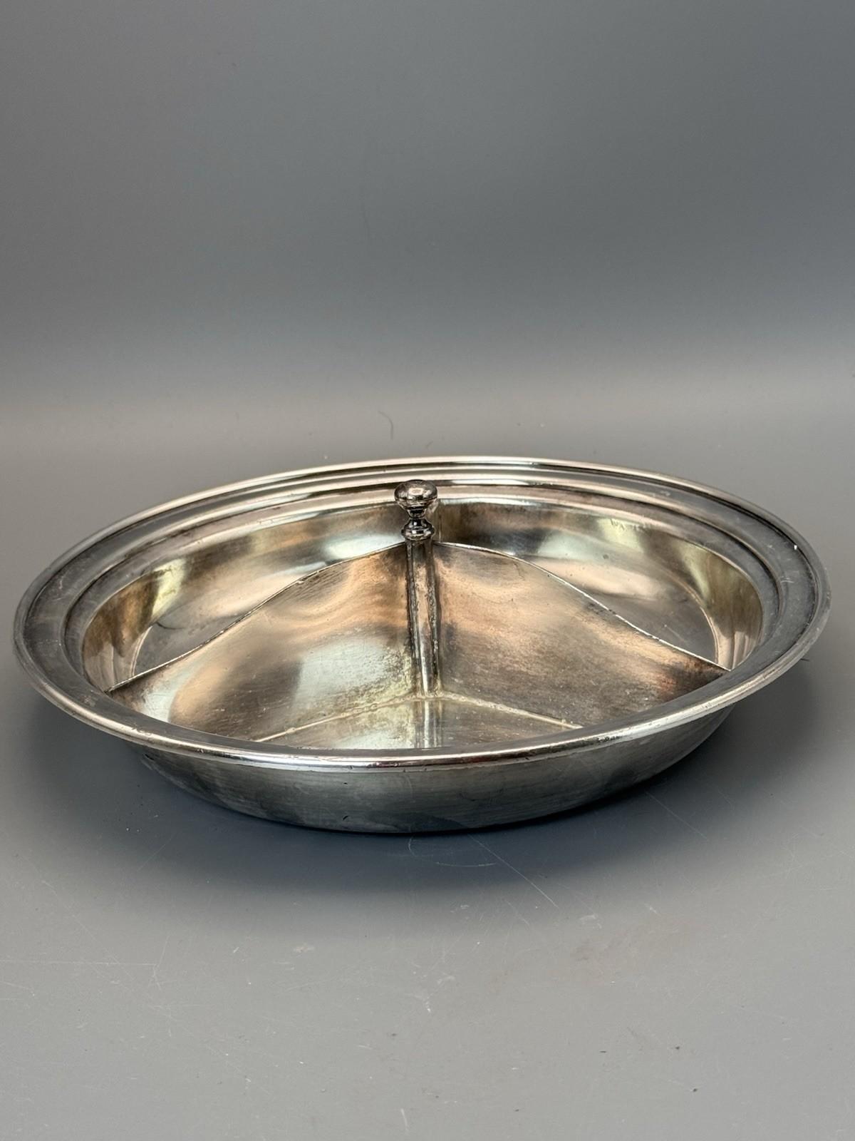 Insico Pewter Divided Bowl Silvertone 9.5” Mid Century Serving Dish