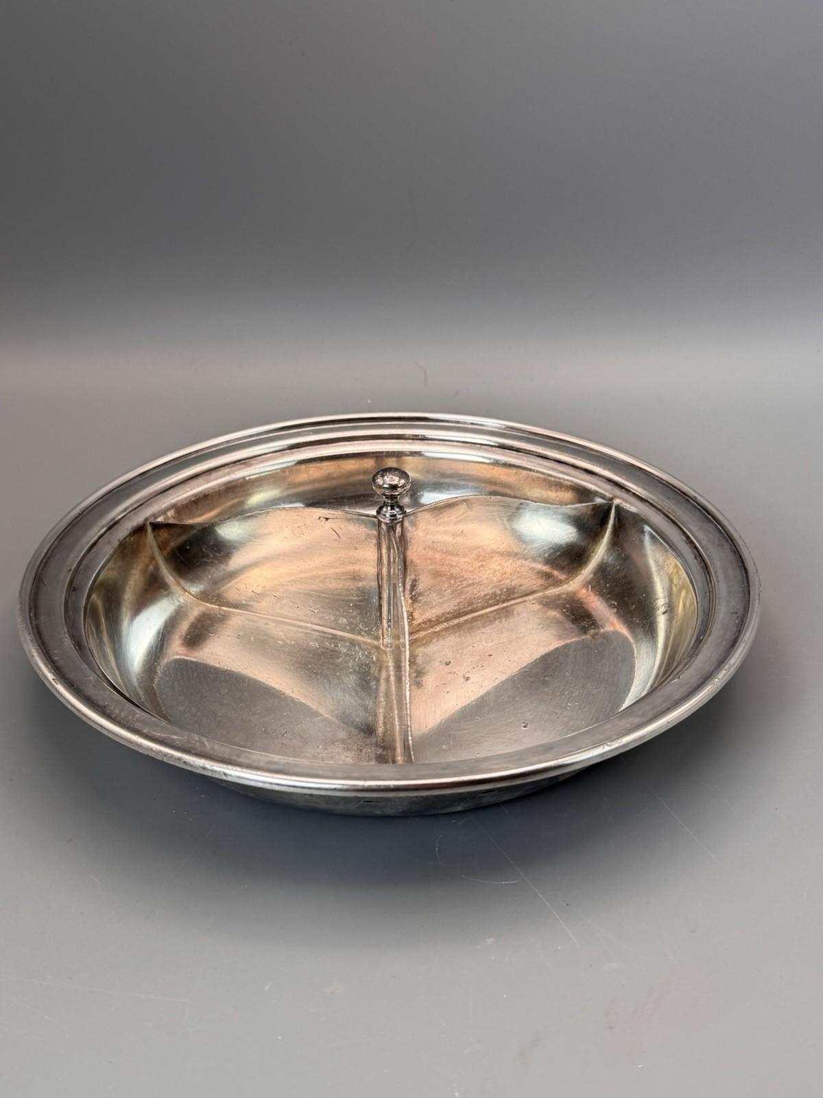 Insico Pewter Divided Bowl Silvertone 9.5” Mid Century Serving Dish
