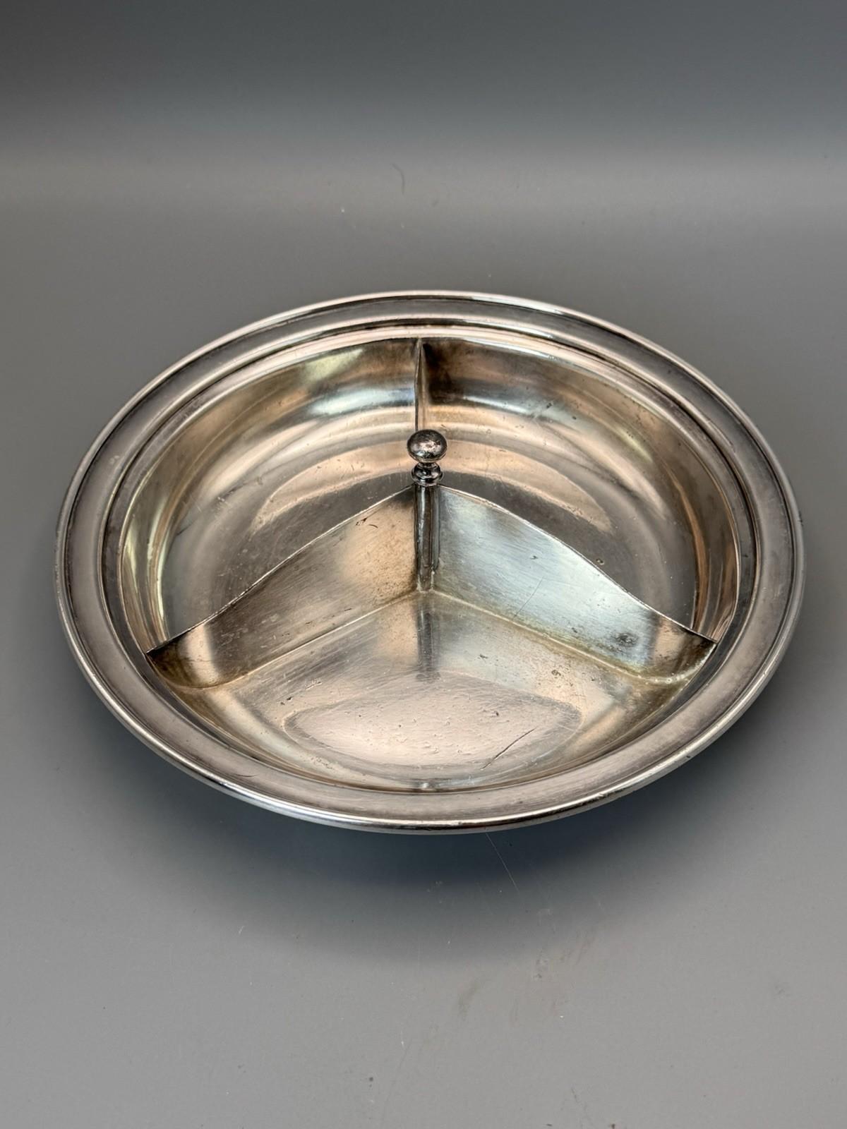 Insico Pewter Divided Bowl Silvertone 9.5” Mid Century Serving Dish
