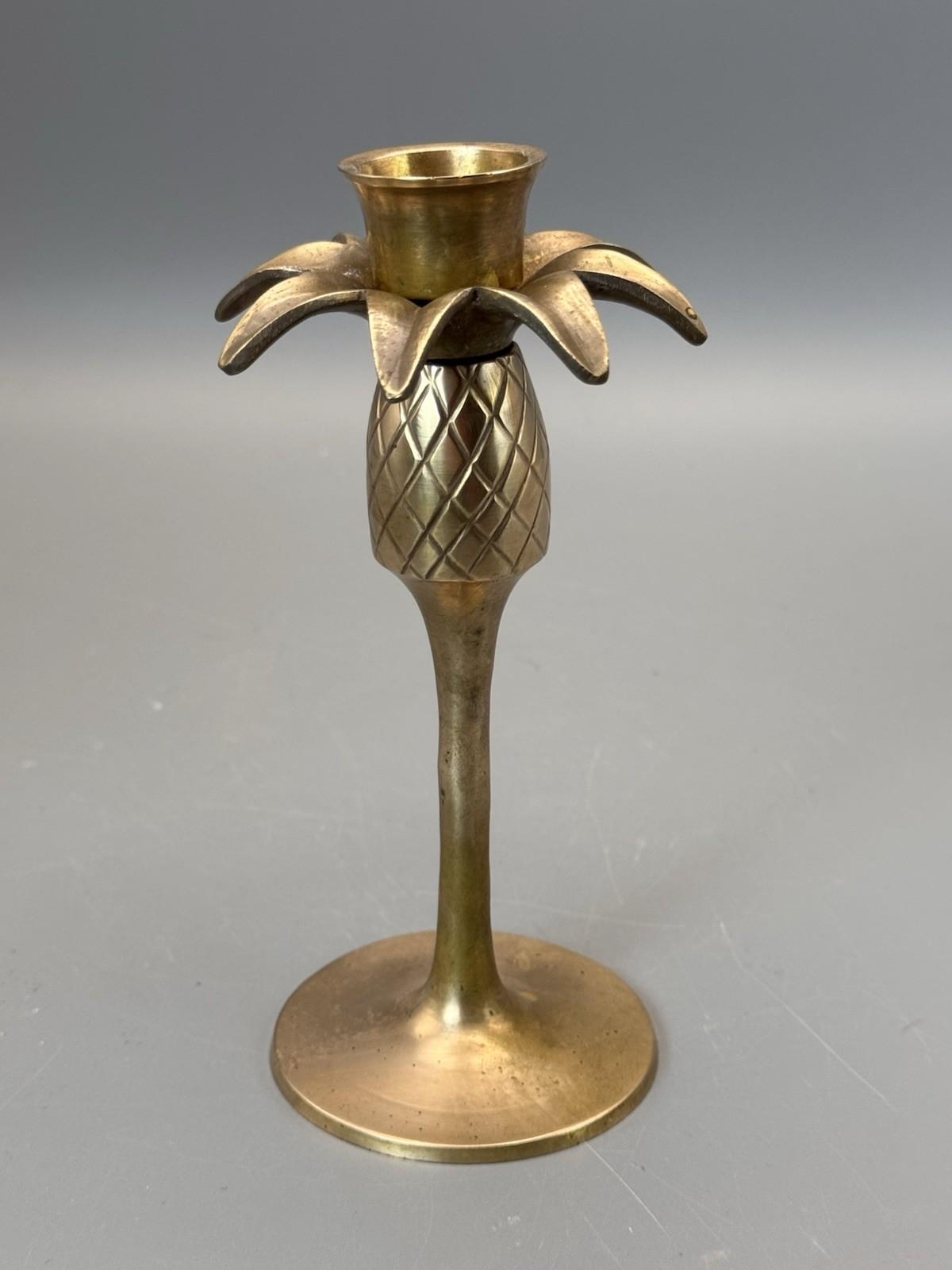Brass Pineapple Candlestick Vintage Hollywood Regency 6” Candle Holder
