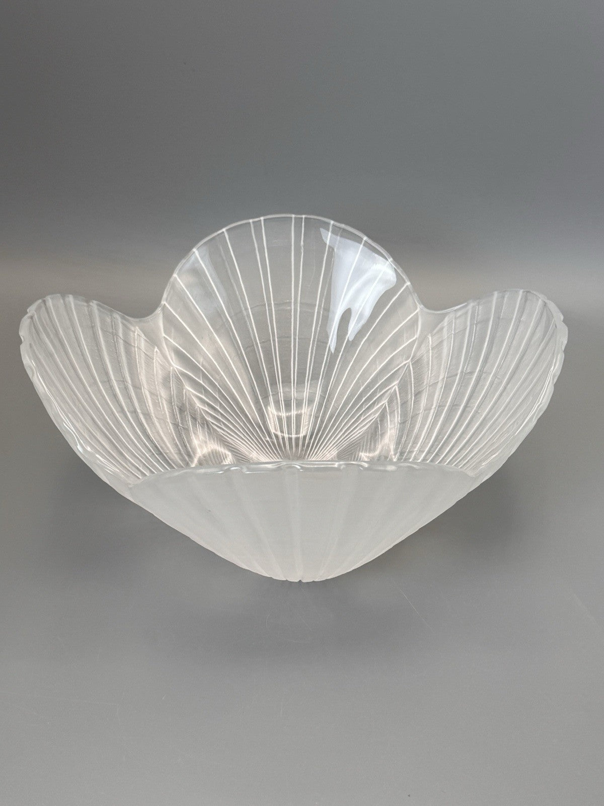 Frosted Glass Shell Bowl 10” Vintage Art Glass Centerpiece