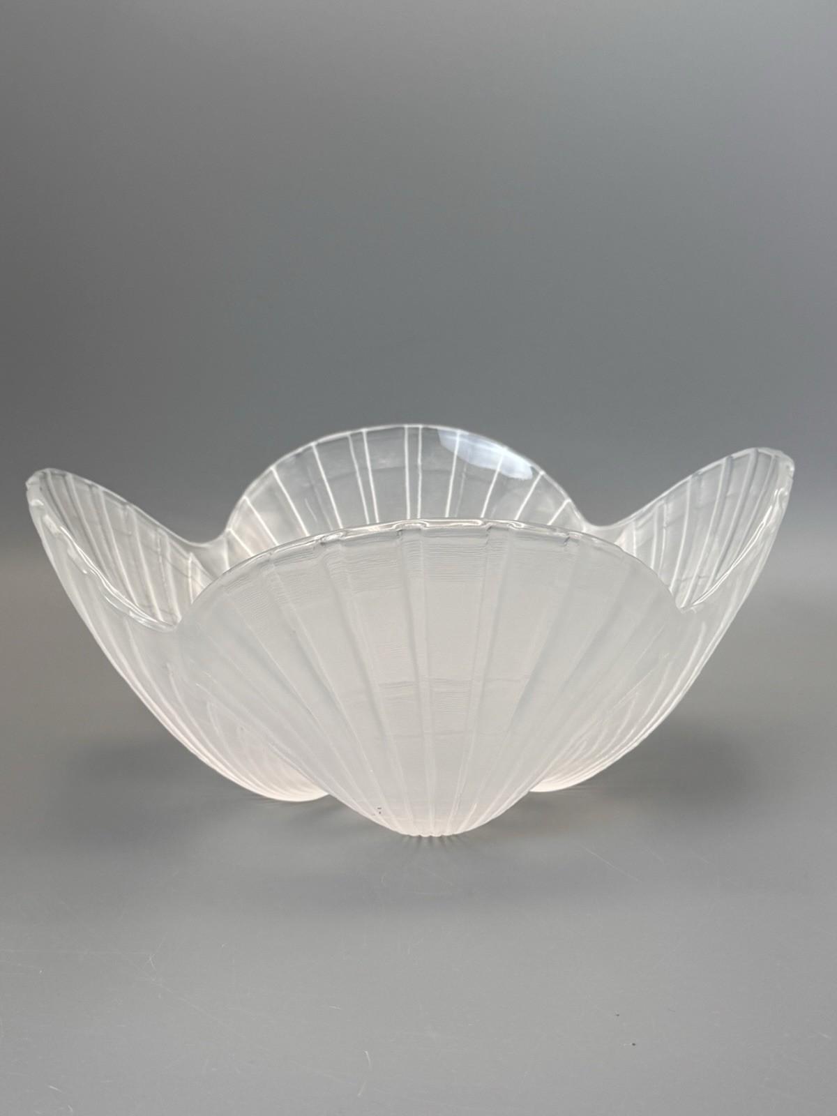 Frosted Glass Shell Bowl 10” Vintage Art Glass Centerpiece