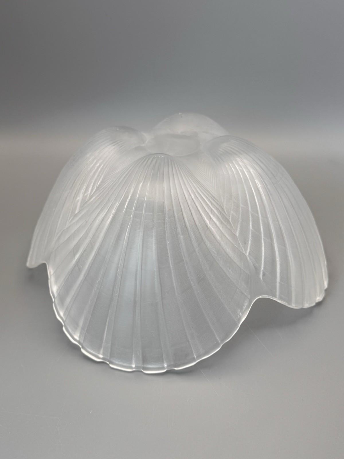 Frosted Glass Shell Bowl 10” Vintage Art Glass Centerpiece