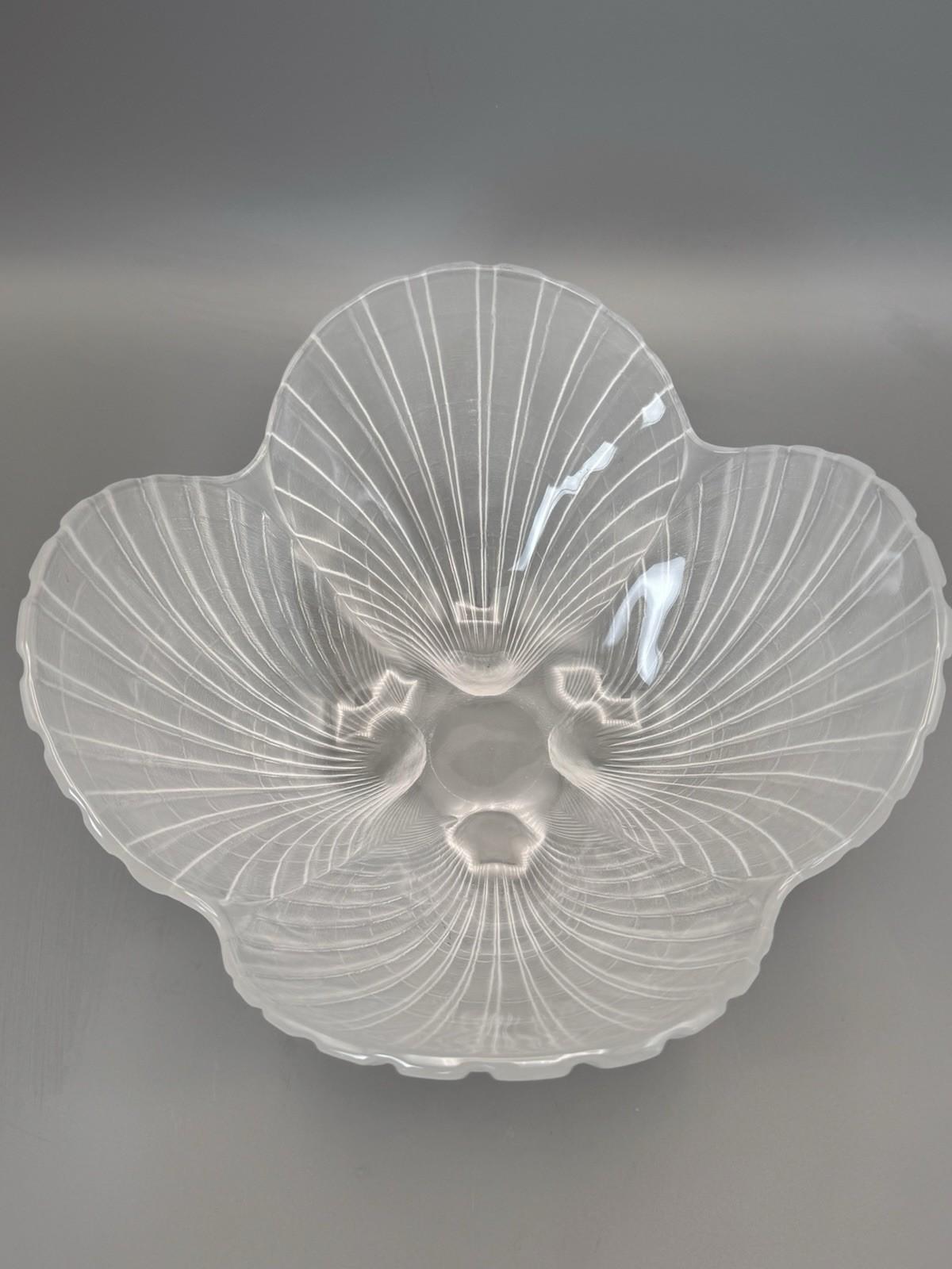 Frosted Glass Shell Bowl 10” Vintage Art Glass Centerpiece