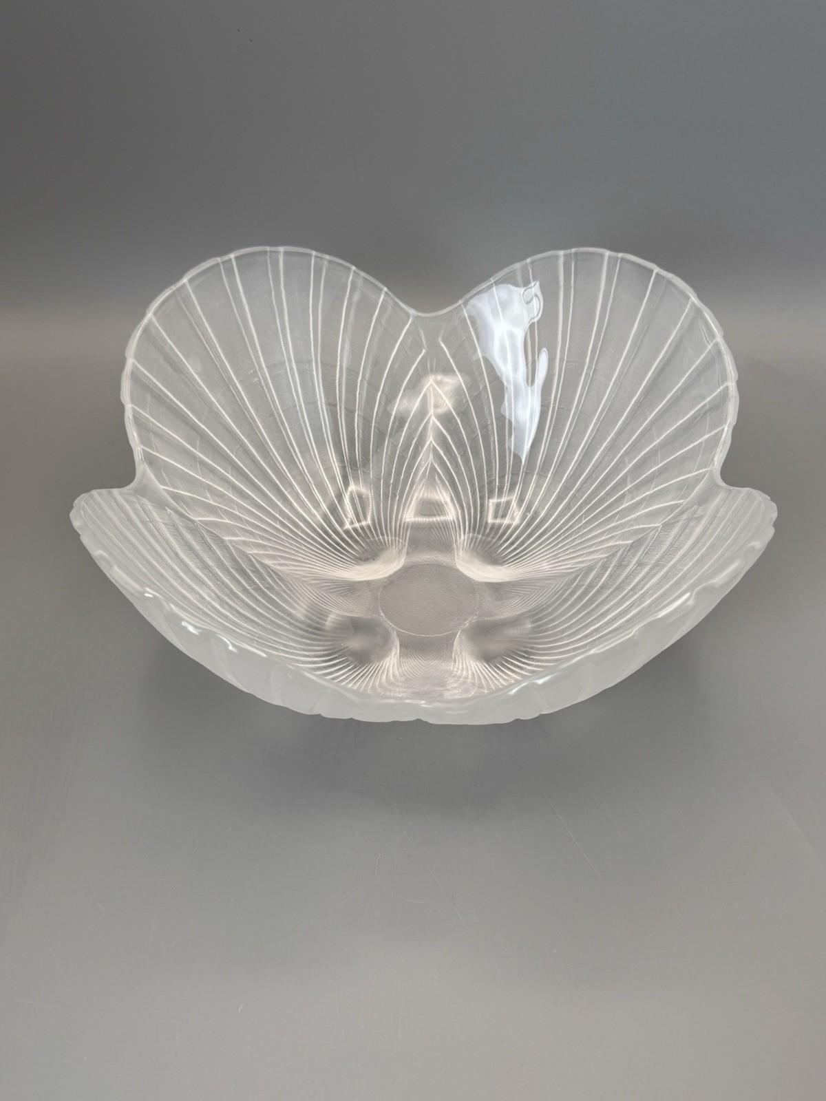 Frosted Glass Shell Bowl 10” Vintage Art Glass Centerpiece
