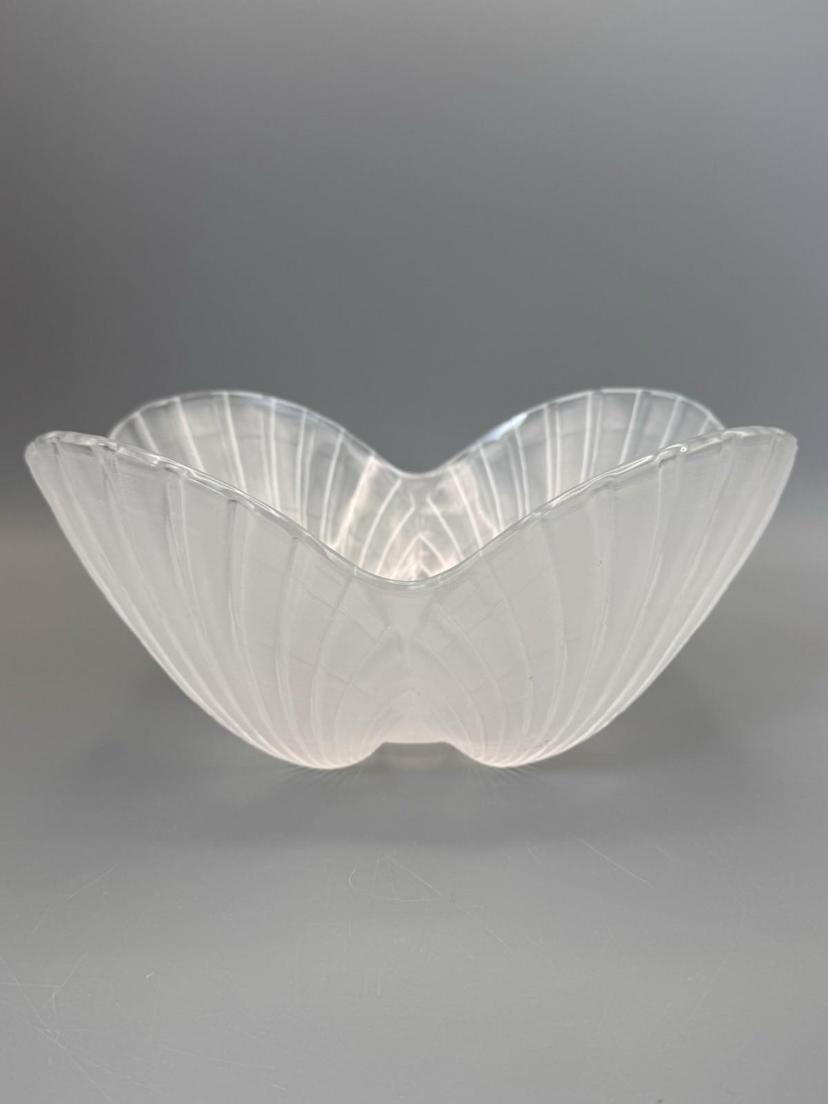 Frosted Glass Shell Bowl 10” Vintage Art Glass Centerpiece
