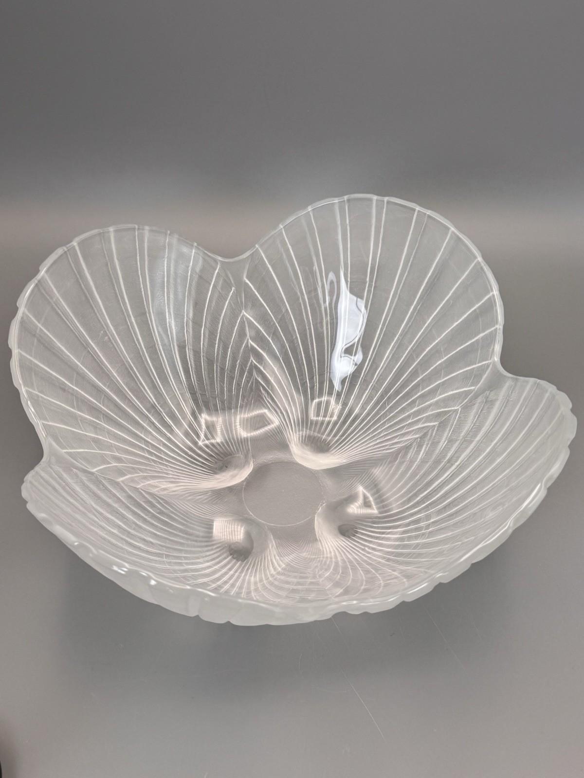 Frosted Glass Shell Bowl 10” Vintage Art Glass Centerpiece