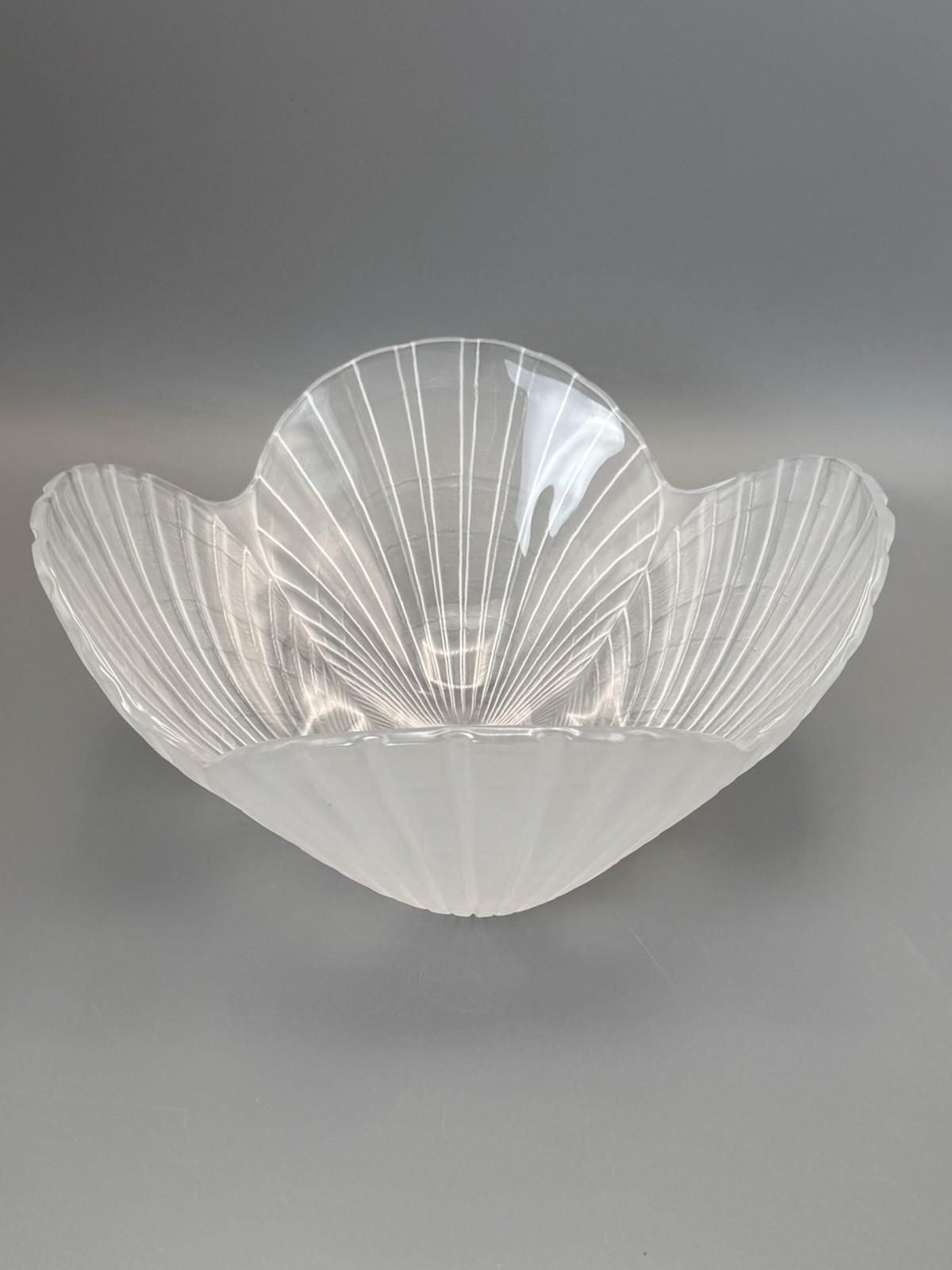 Frosted Glass Shell Bowl 10” Vintage Art Glass Centerpiece