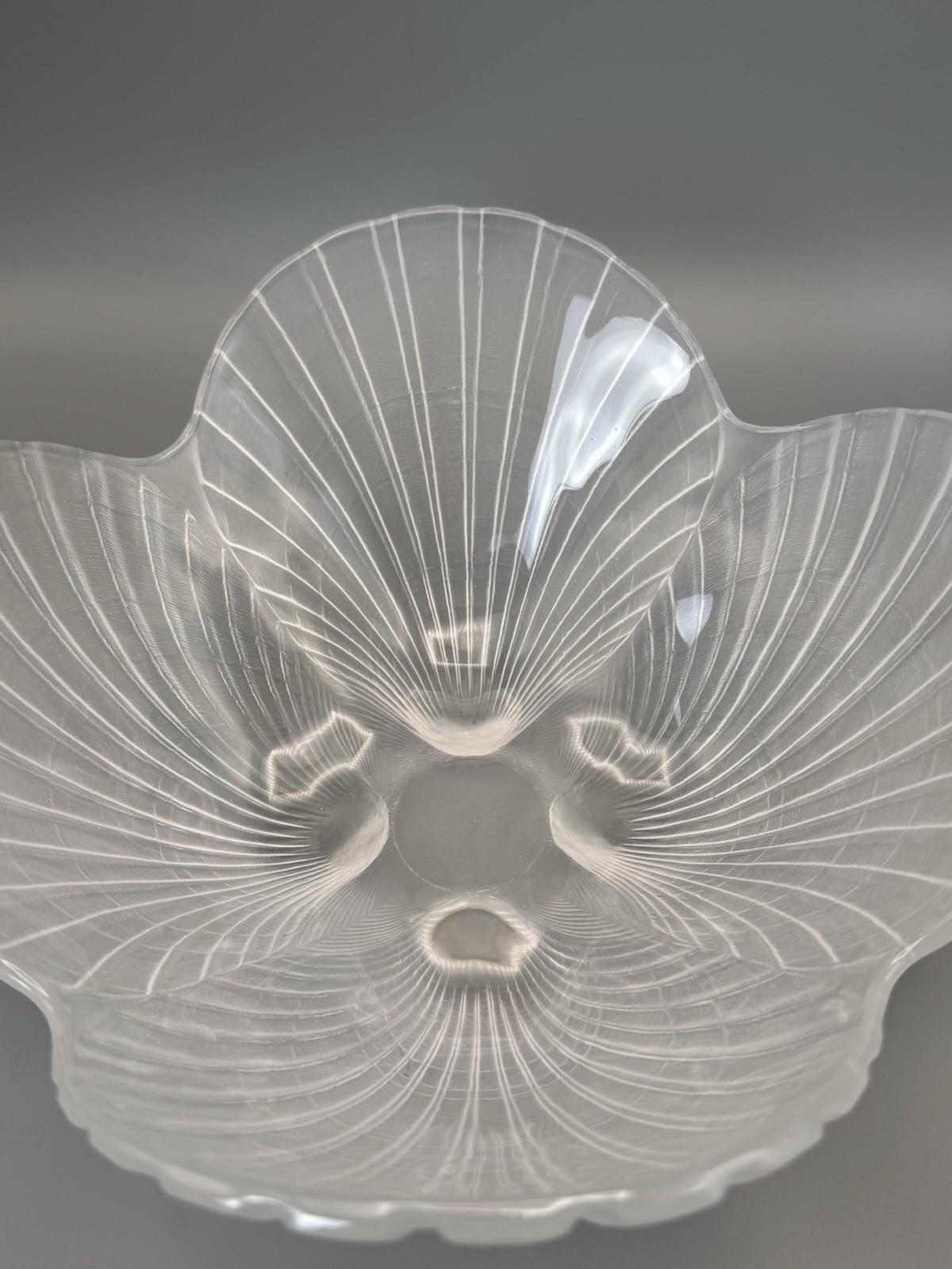 Frosted Glass Shell Bowl 10” Vintage Art Glass Centerpiece