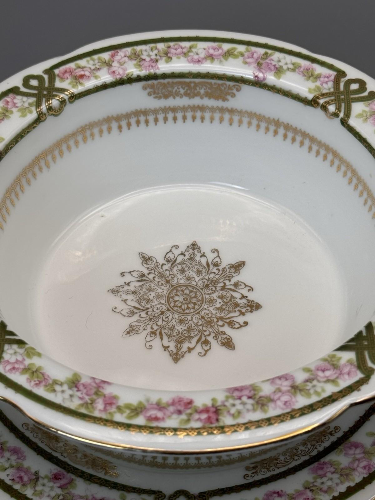 Antique Soufflé Dish Imperial Crown China Underplate Austria Floral 7.25”d