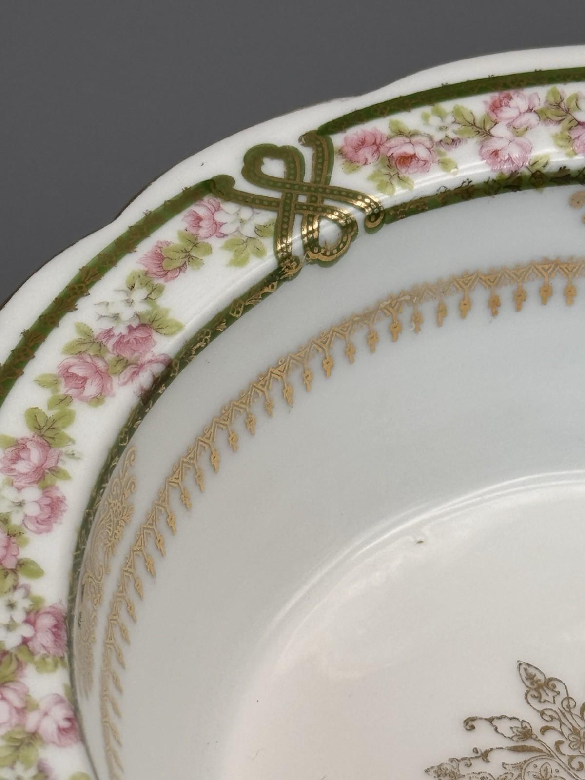 Antique Soufflé Dish Imperial Crown China Underplate Austria Floral 7.25”d