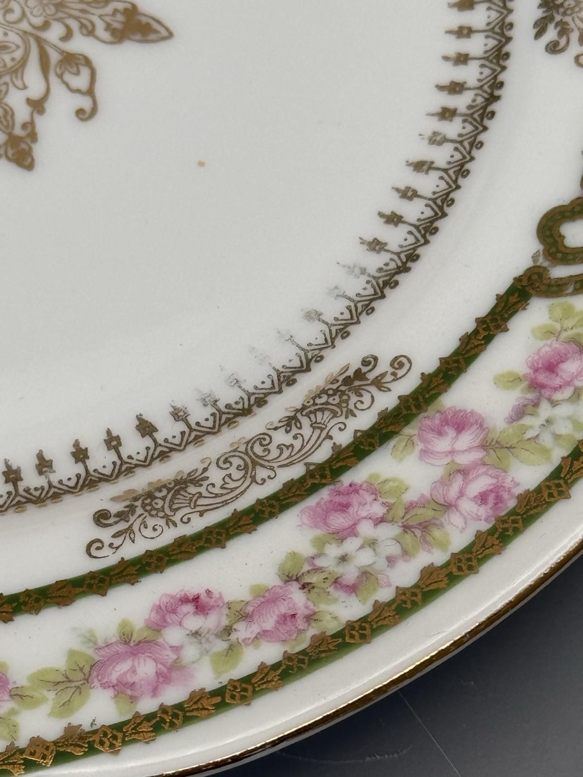 Antique Soufflé Dish Imperial Crown China Underplate Austria Floral 7.25”d
