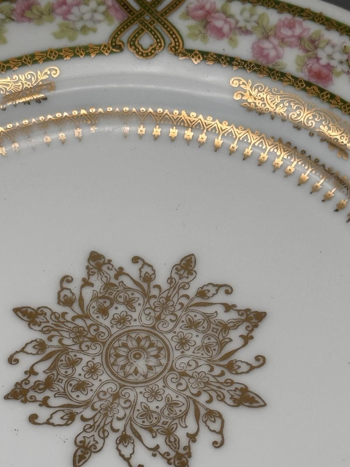Antique Soufflé Dish Imperial Crown China Underplate Austria Floral 7.25”d