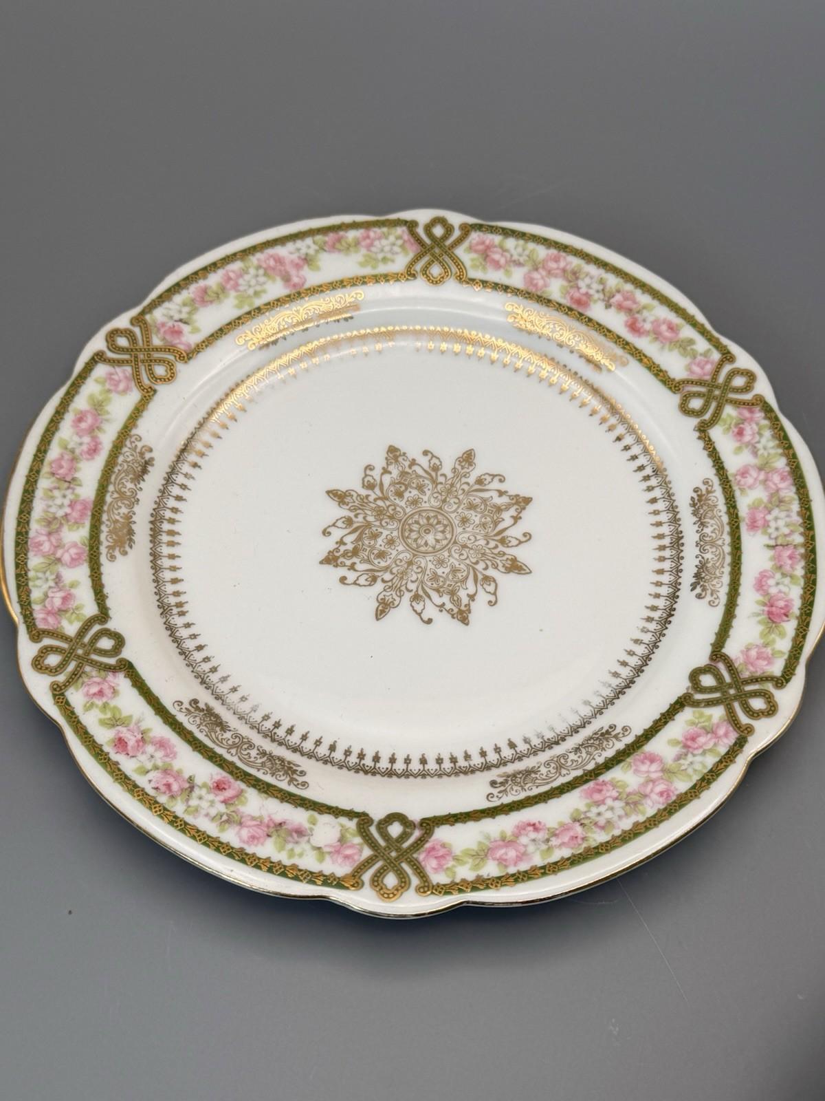 Antique Soufflé Dish Imperial Crown China Underplate Austria Floral 7.25”d