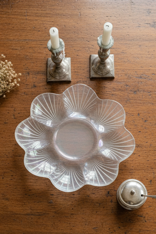 Frosted Glass Shell Oyster Dish 12” Vintage Serving Platter