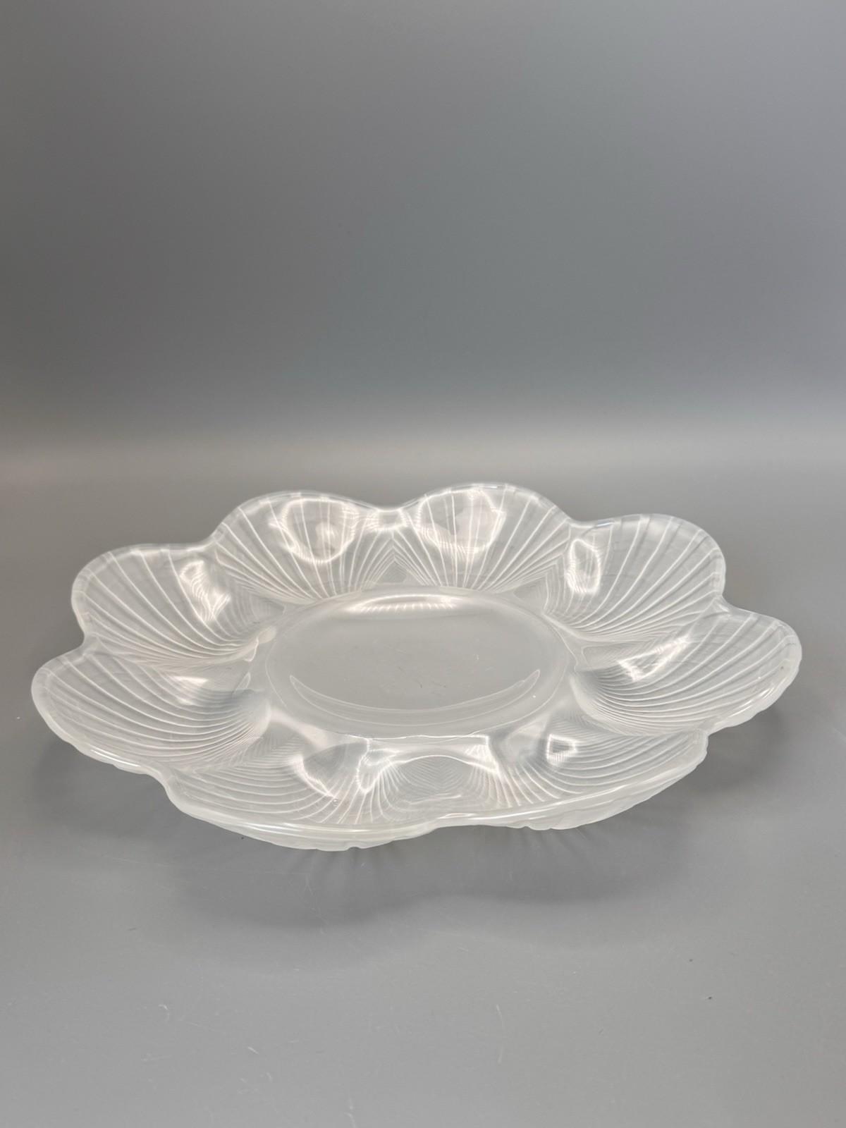 Frosted Glass Shell Oyster Dish 12” Vintage Serving Platter