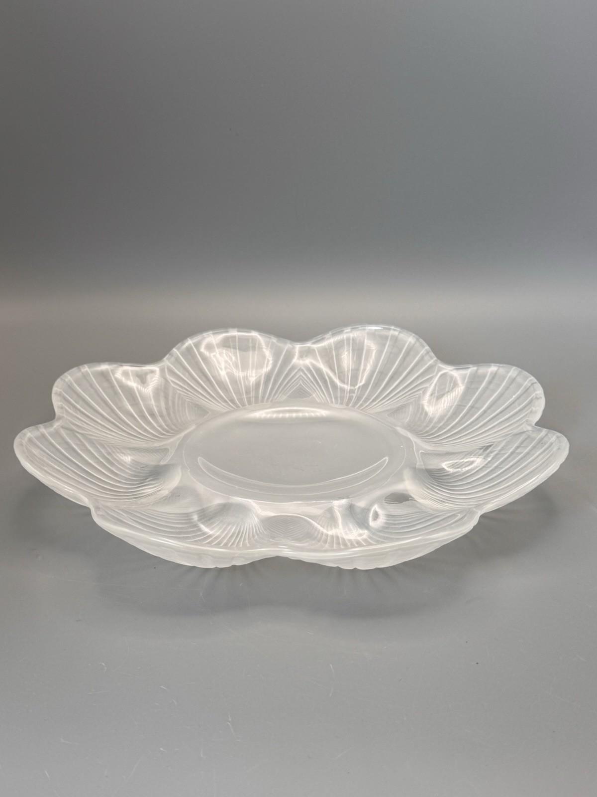 Frosted Glass Shell Oyster Dish 12” Vintage Serving Platter