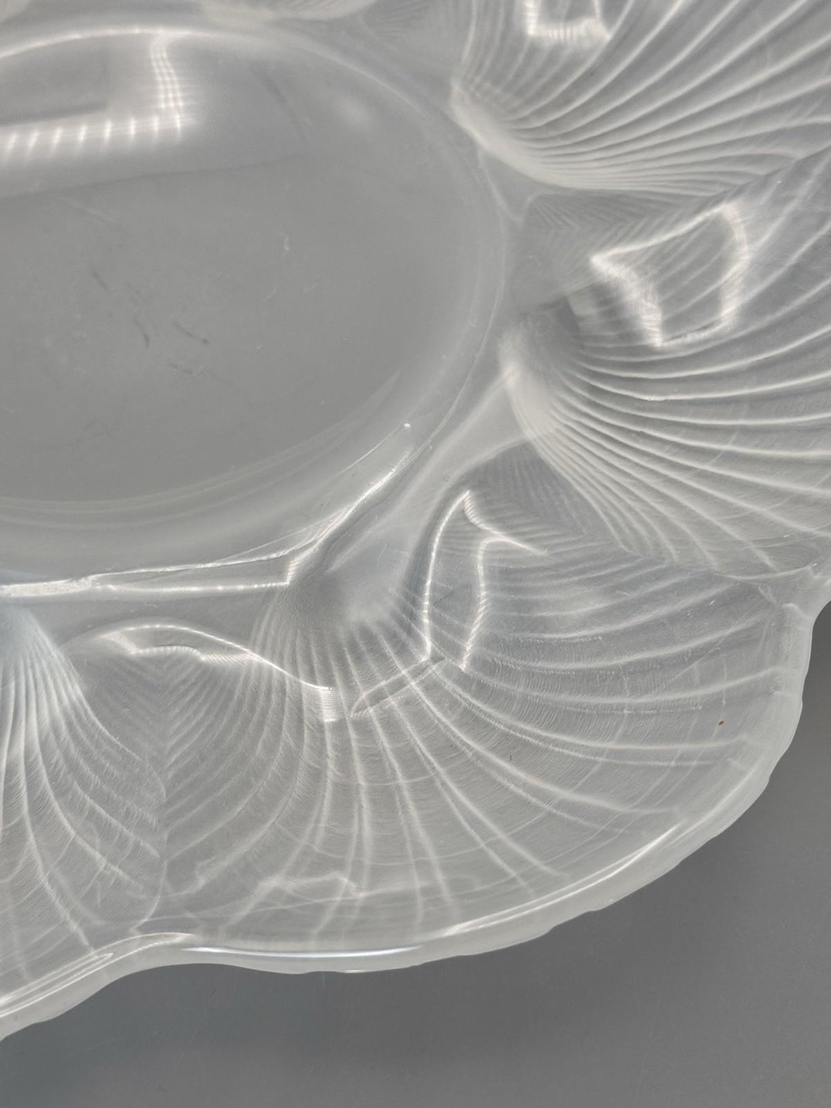 Frosted Glass Shell Oyster Dish 12” Vintage Serving Platter