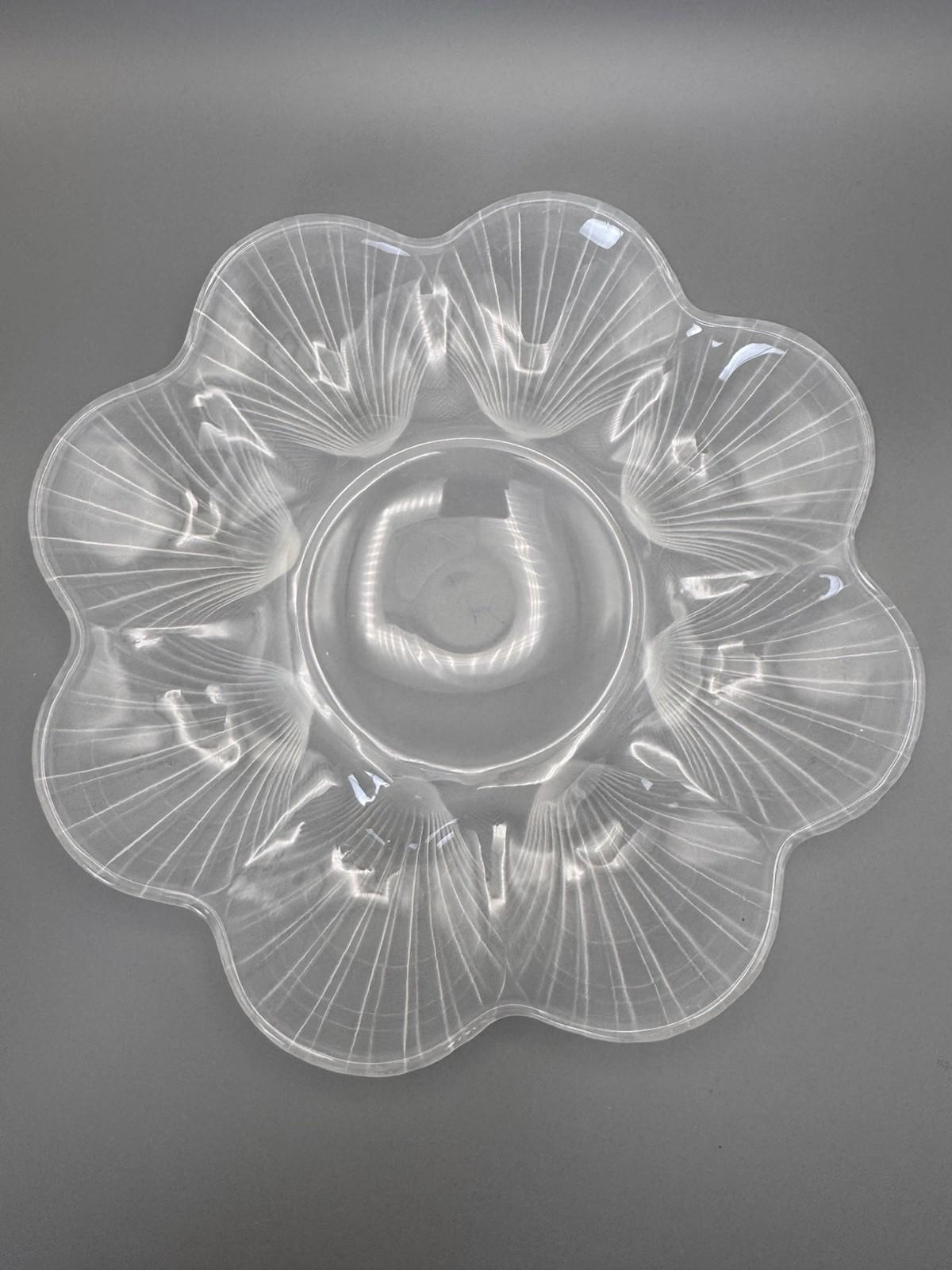 Frosted Glass Shell Oyster Dish 12” Vintage Serving Platter
