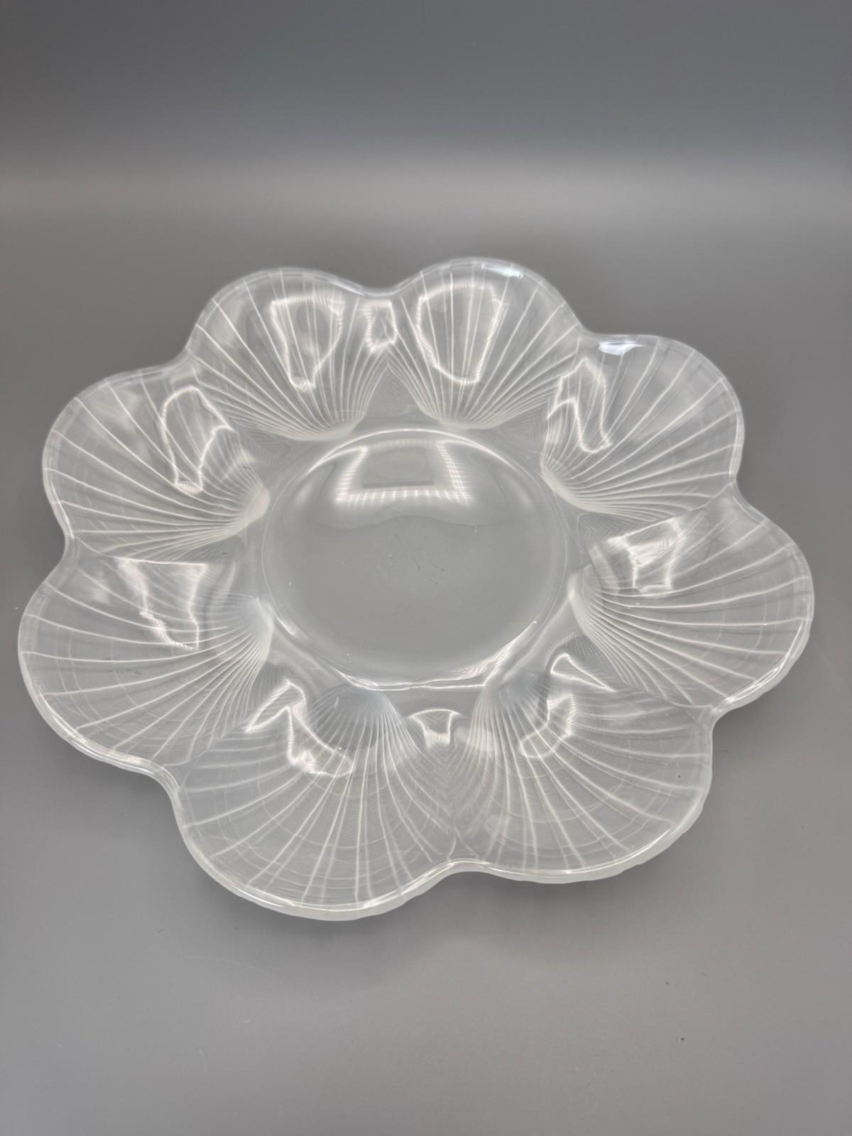 Frosted Glass Shell Oyster Dish 12” Vintage Serving Platter