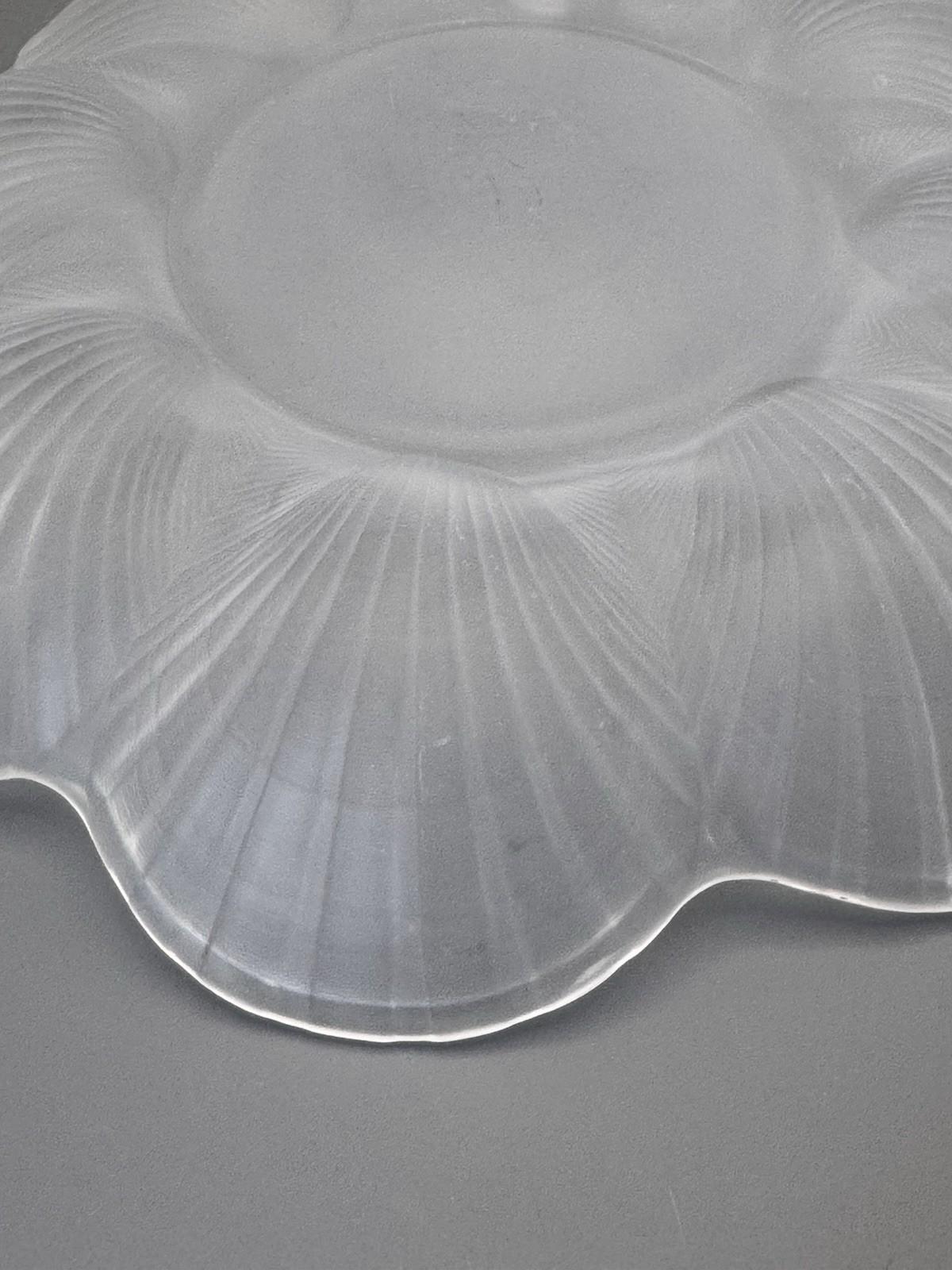 Frosted Glass Shell Oyster Dish 12” Vintage Serving Platter