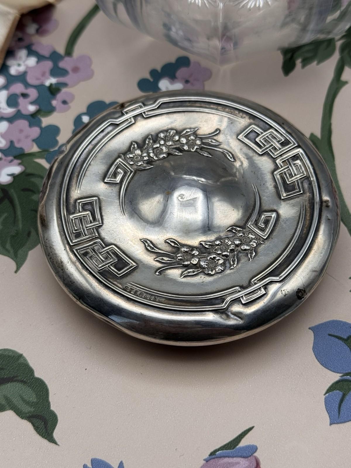 Antique Sterling Dresser Jar Cut Glass Vanity Jar 4” Large