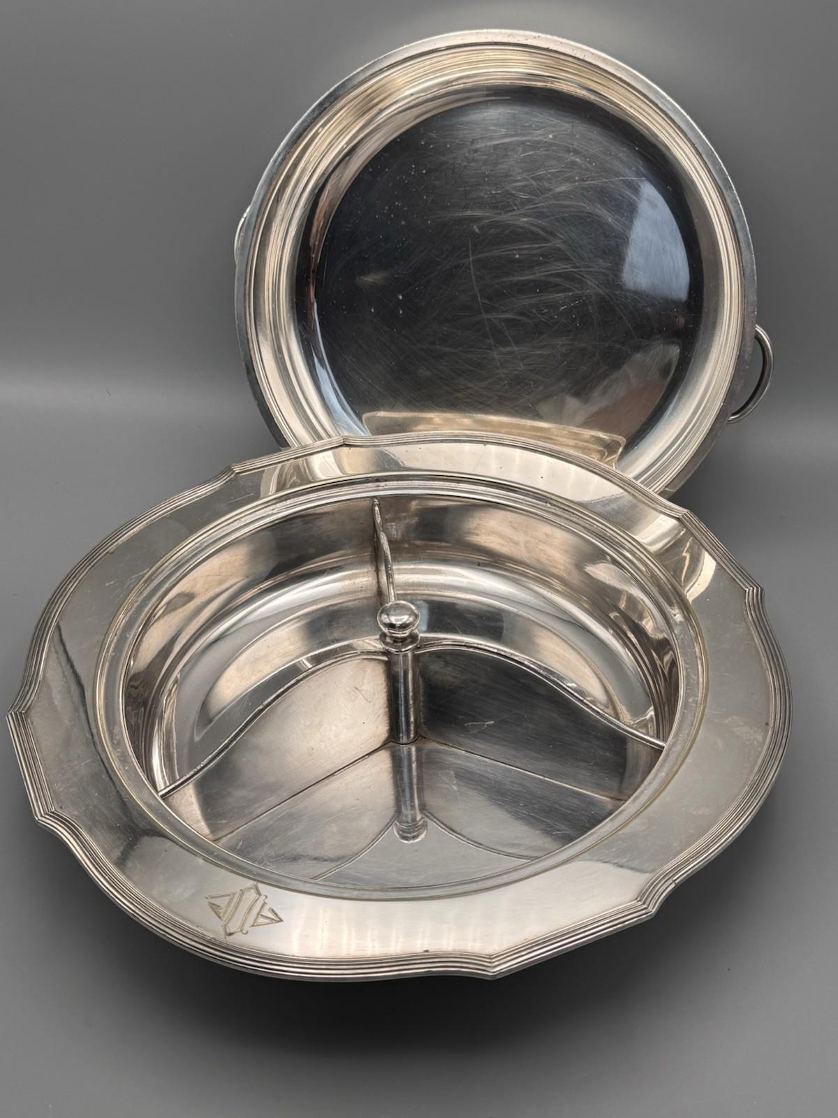 Silverplate Divided Lidded Server Monogrammed Deco Style 12.5”
