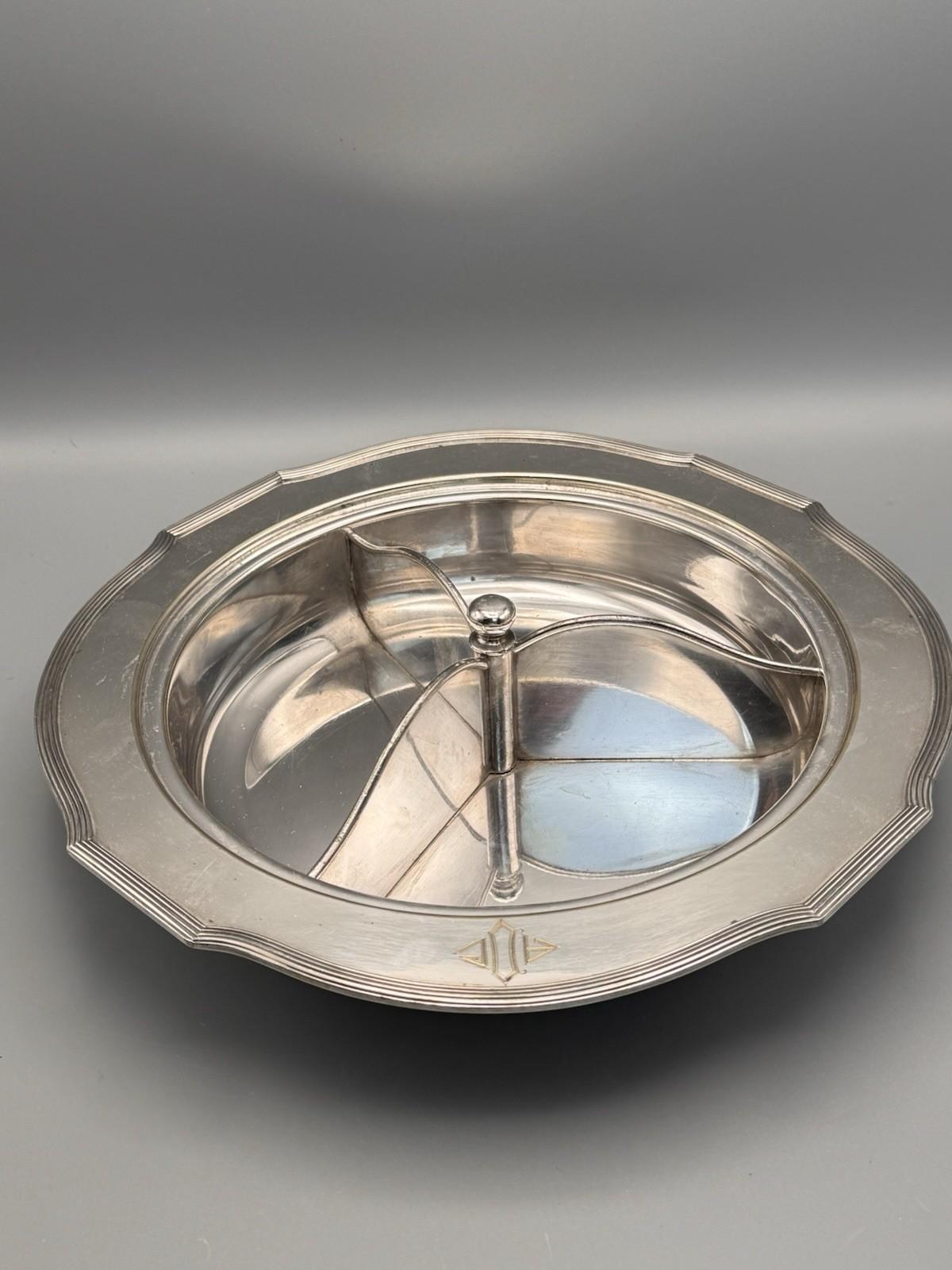 Silverplate Divided Lidded Server Monogrammed Deco Style 12.5”