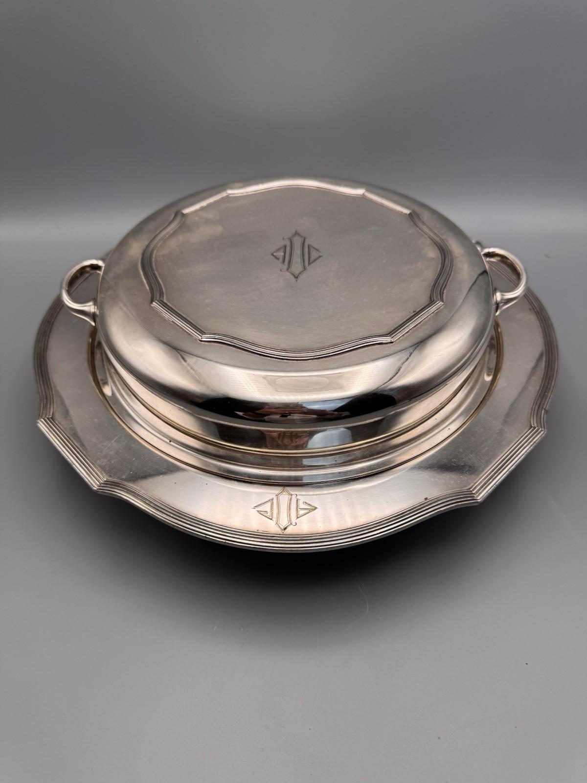 Silverplate Divided Lidded Server Monogrammed Deco Style 12.5”