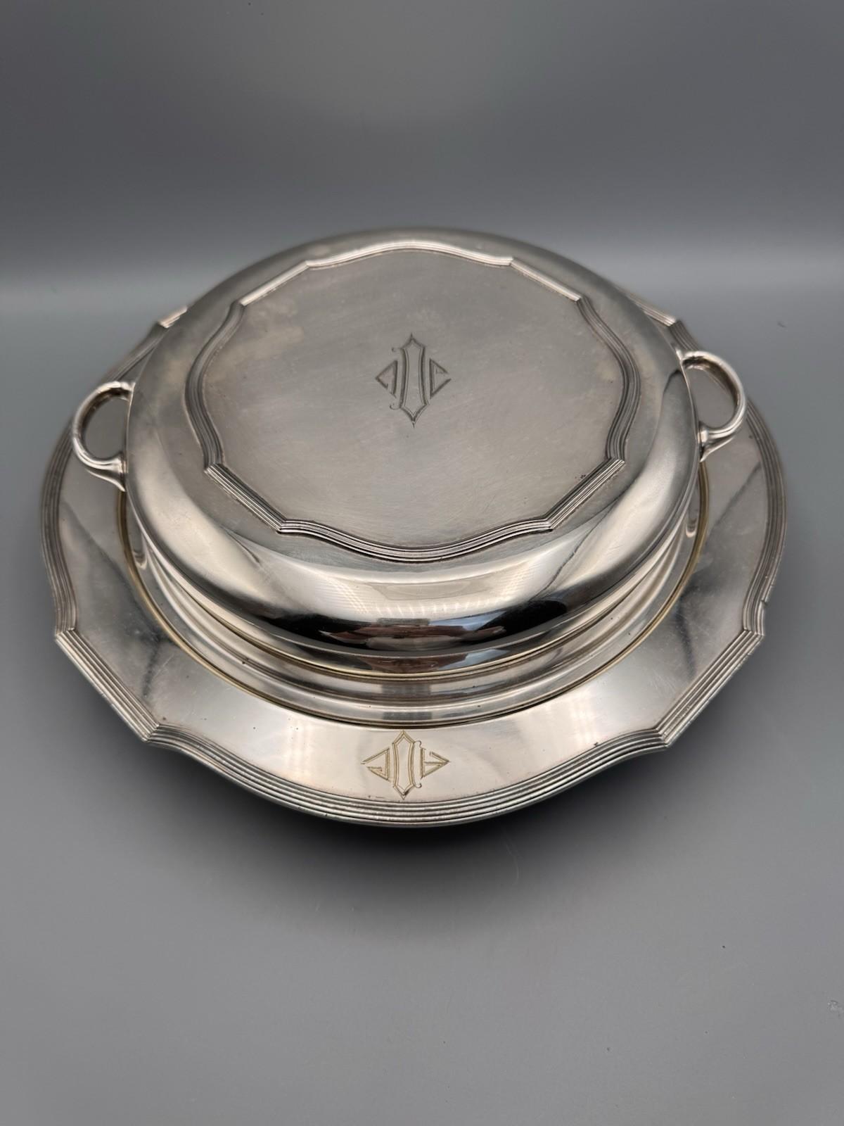 Silverplate Divided Lidded Server Monogrammed Deco Style 12.5”