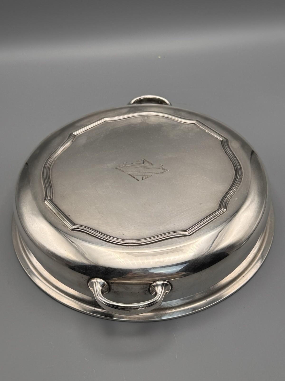 Silverplate Divided Lidded Server Monogrammed Deco Style 12.5”