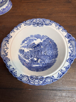 Vintage Blue & White Bowl Heritage Hall Staffordshire England 10” Transferware