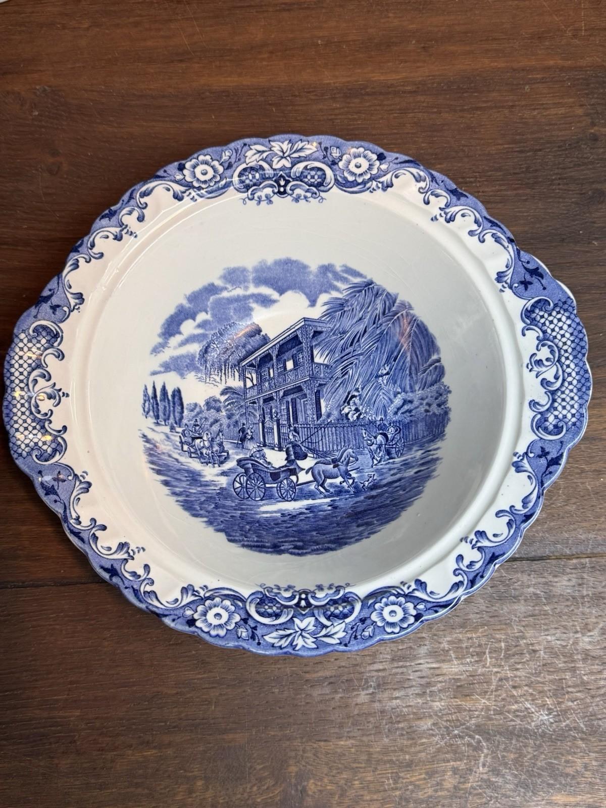 Vintage Blue & White Bowl Heritage Hall Staffordshire England 10” Transferware