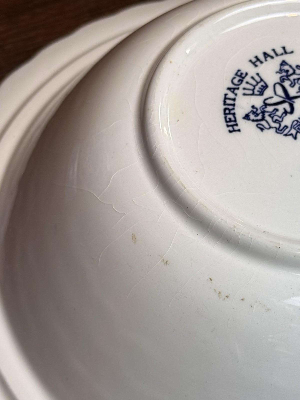 Vintage Blue & White Bowl Heritage Hall Staffordshire England 10” Transferware