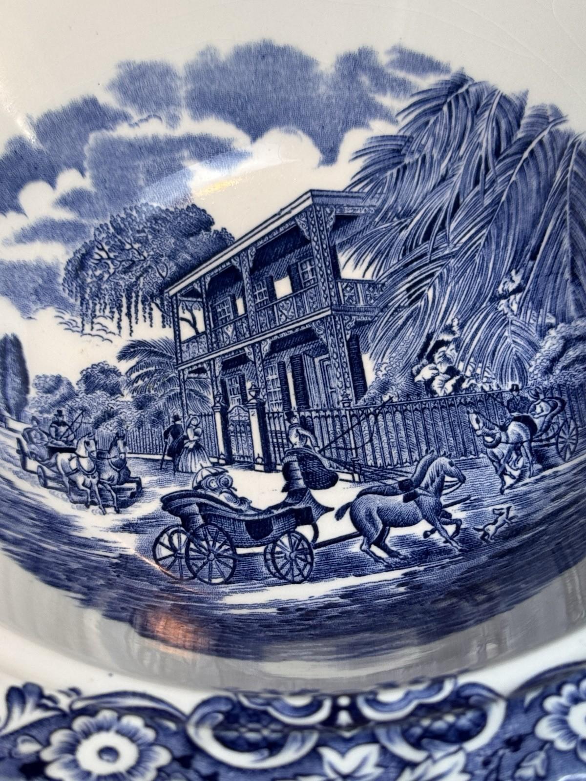 Vintage Blue & White Bowl Heritage Hall Staffordshire England 10” Transferware