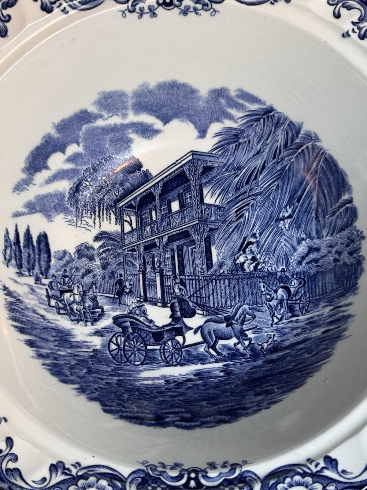 Vintage Blue & White Bowl Heritage Hall Staffordshire England 10” Transferware