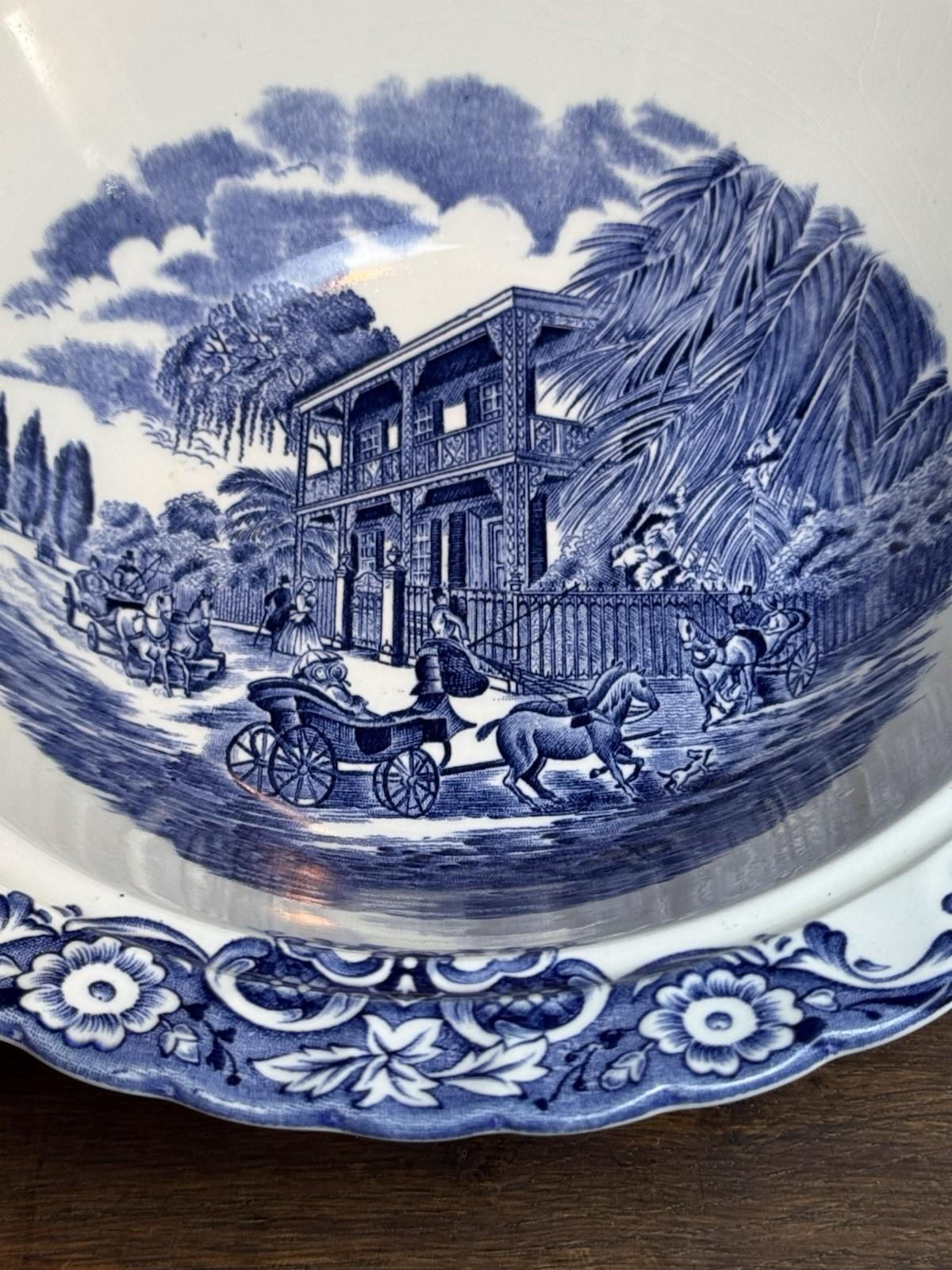 Vintage Blue & White Bowl Heritage Hall Staffordshire England 10” Transferware
