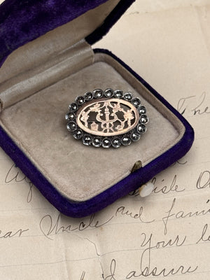 Antique Brooch Tested Silver Rose Gold Marcasite Serpent Edwardian C Clasp