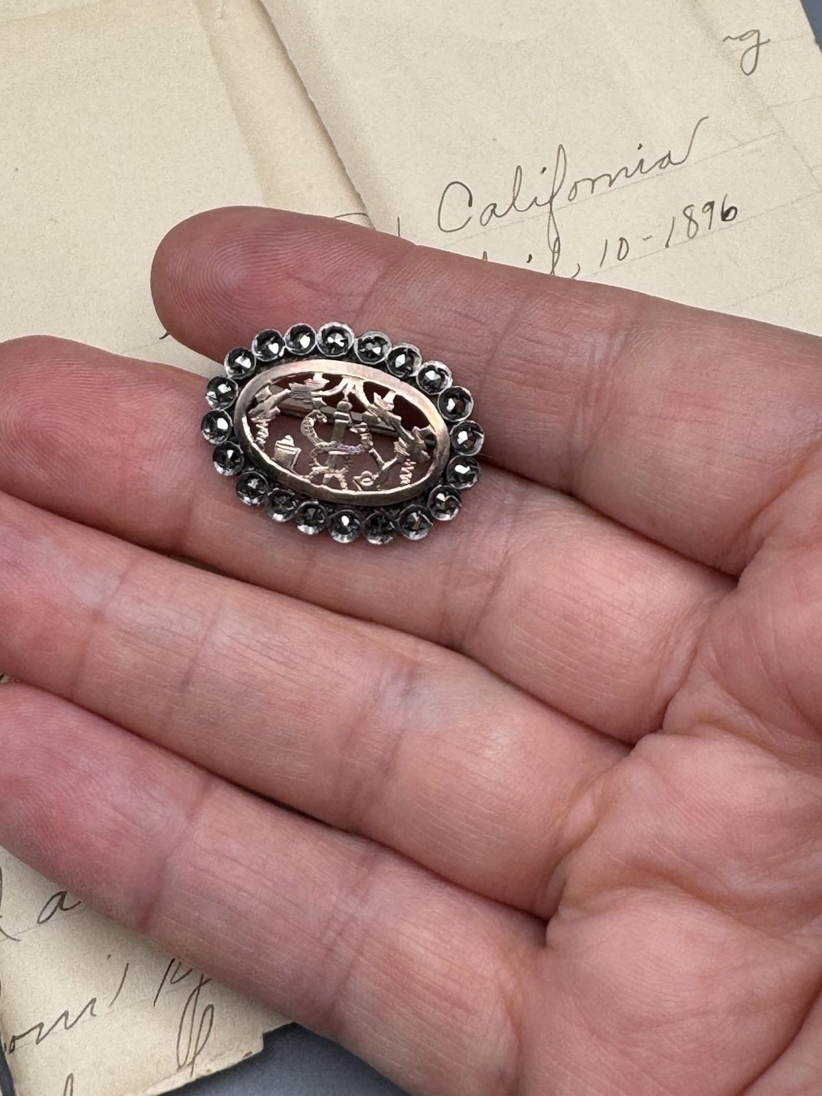 Antique Brooch Tested Silver Rose Gold Marcasite Serpent Edwardian C Clasp