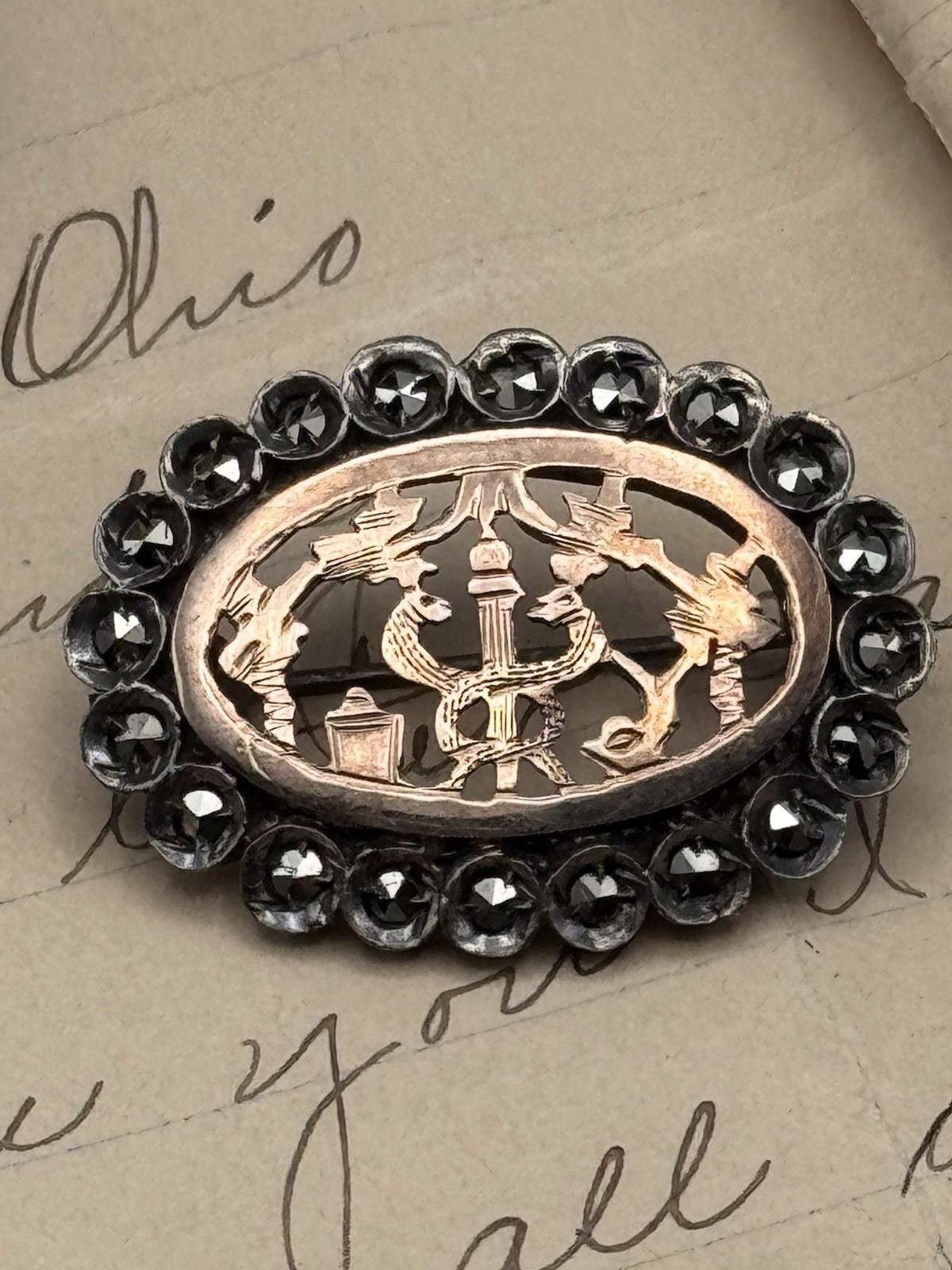 Antique Brooch Tested Silver Rose Gold Marcasite Serpent Edwardian C Clasp