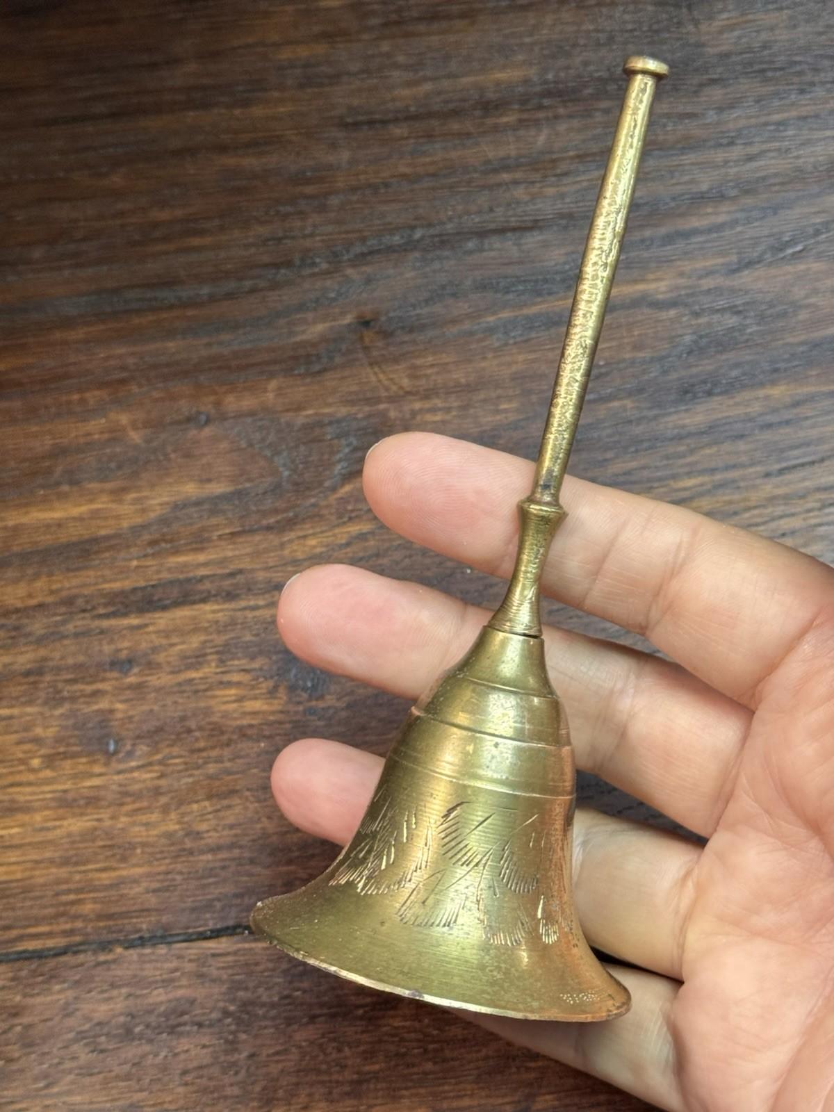 Vintage Brass Bell Etched Floral Hand Bell 5.5”
