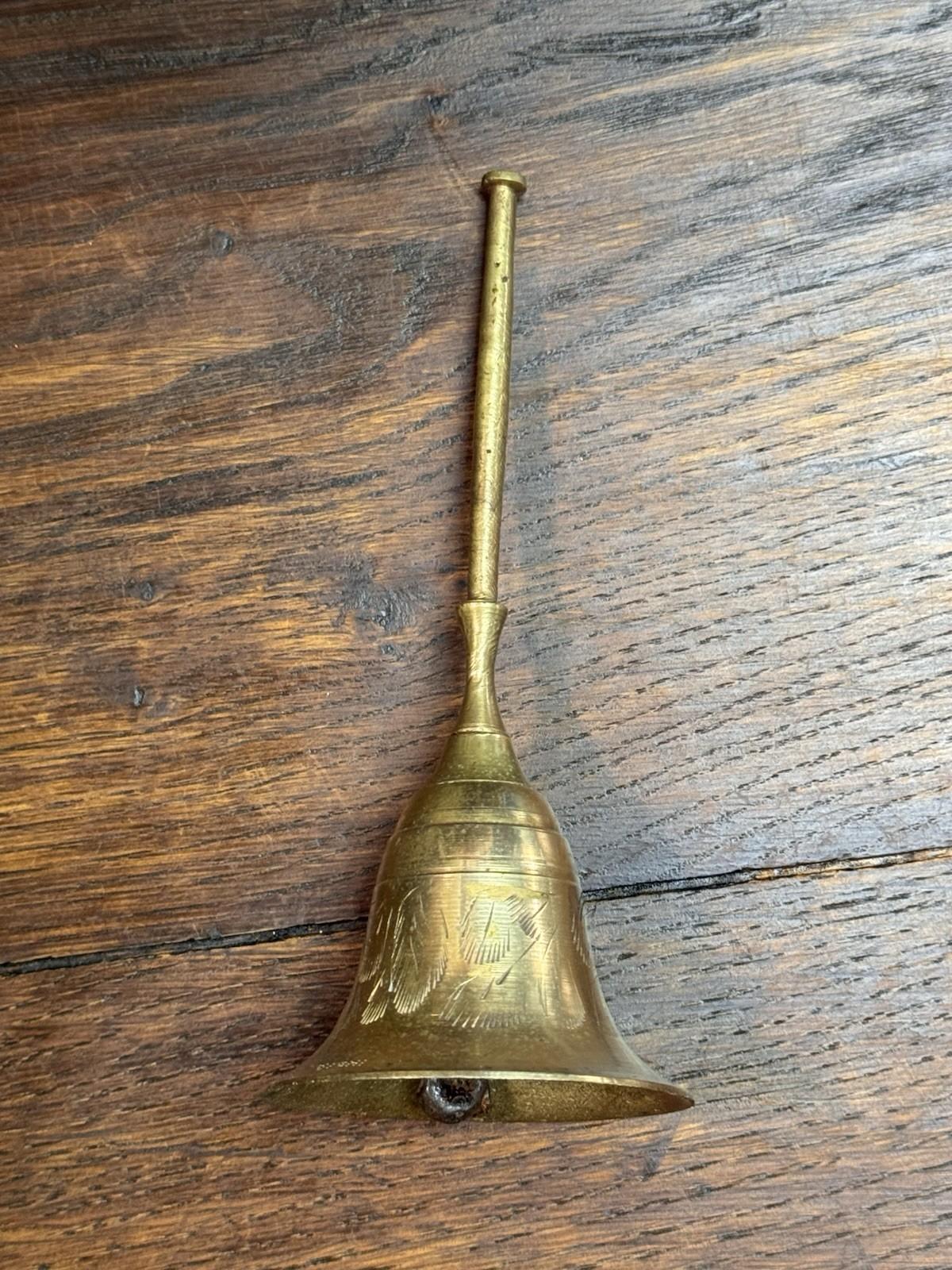 Vintage Brass Bell Etched Floral Hand Bell 5.5”