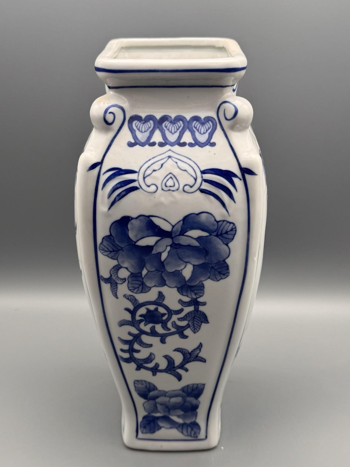 Vintage Bombay Blue White Chinoiserie Vase 12” Floral Porcelain Made China