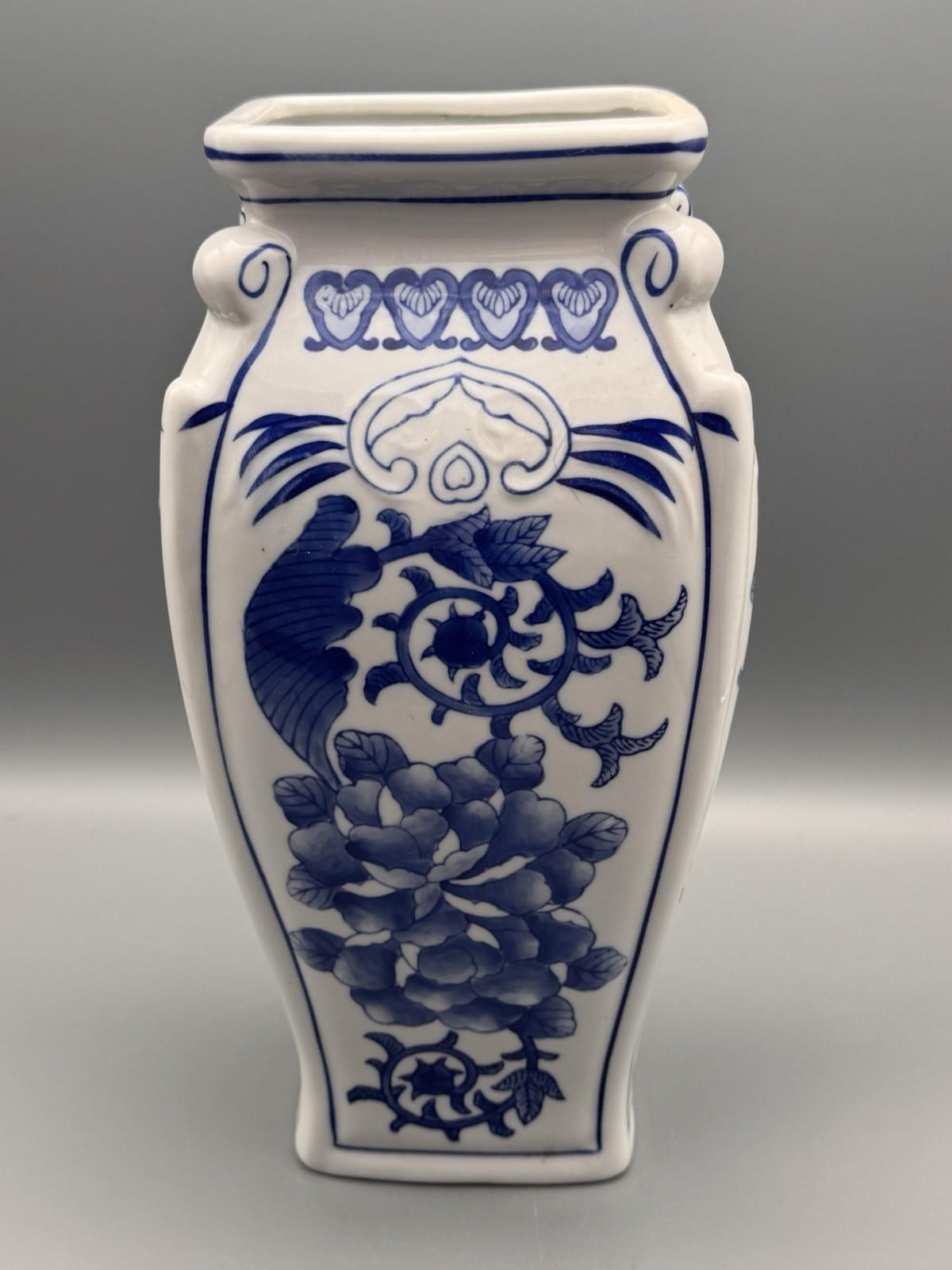 Vintage Bombay Blue White Chinoiserie Vase 12” Floral Porcelain Made China