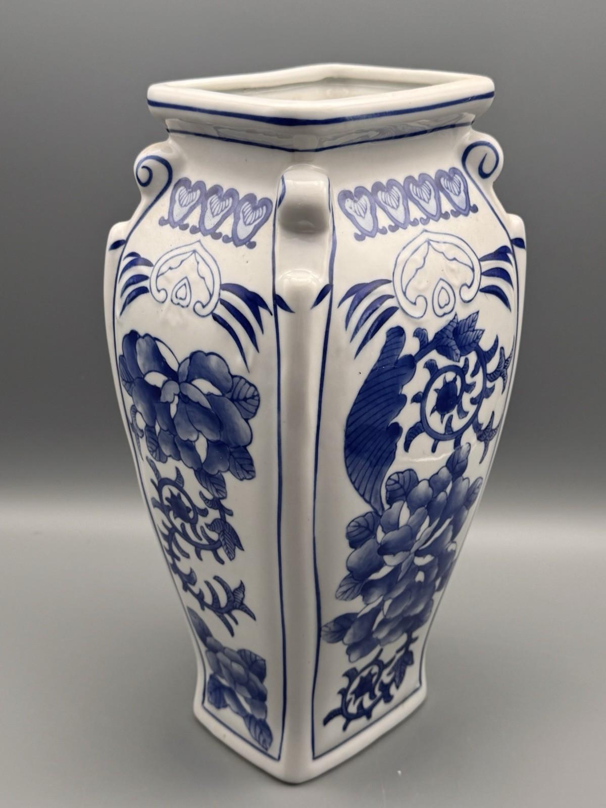 Vintage Bombay Blue White Chinoiserie Vase 12” Floral Porcelain Made China