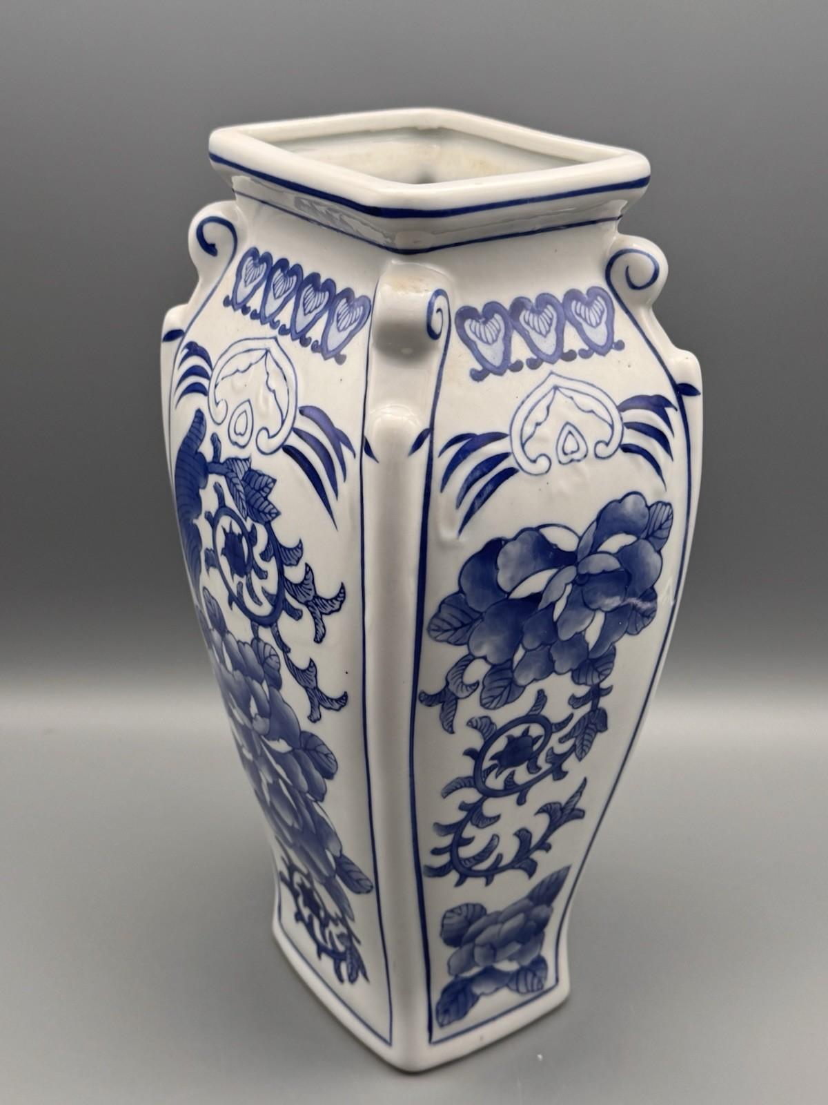 Vintage Bombay Blue White Chinoiserie Vase 12” Floral Porcelain Made China