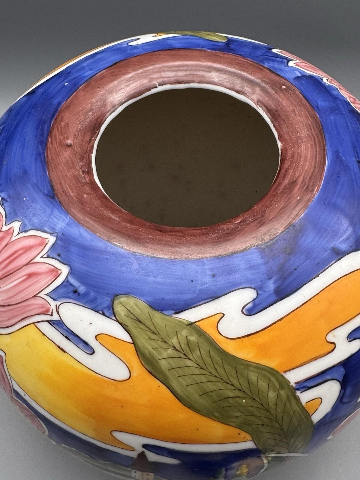Vintage Ginger Jar Hand Painted Floral Landscape Lidded China 10”