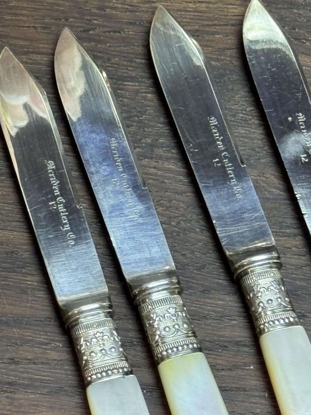 Meriden Cutlery Co Fruit Knives MOP Handle Set Nut Picks Silverplate