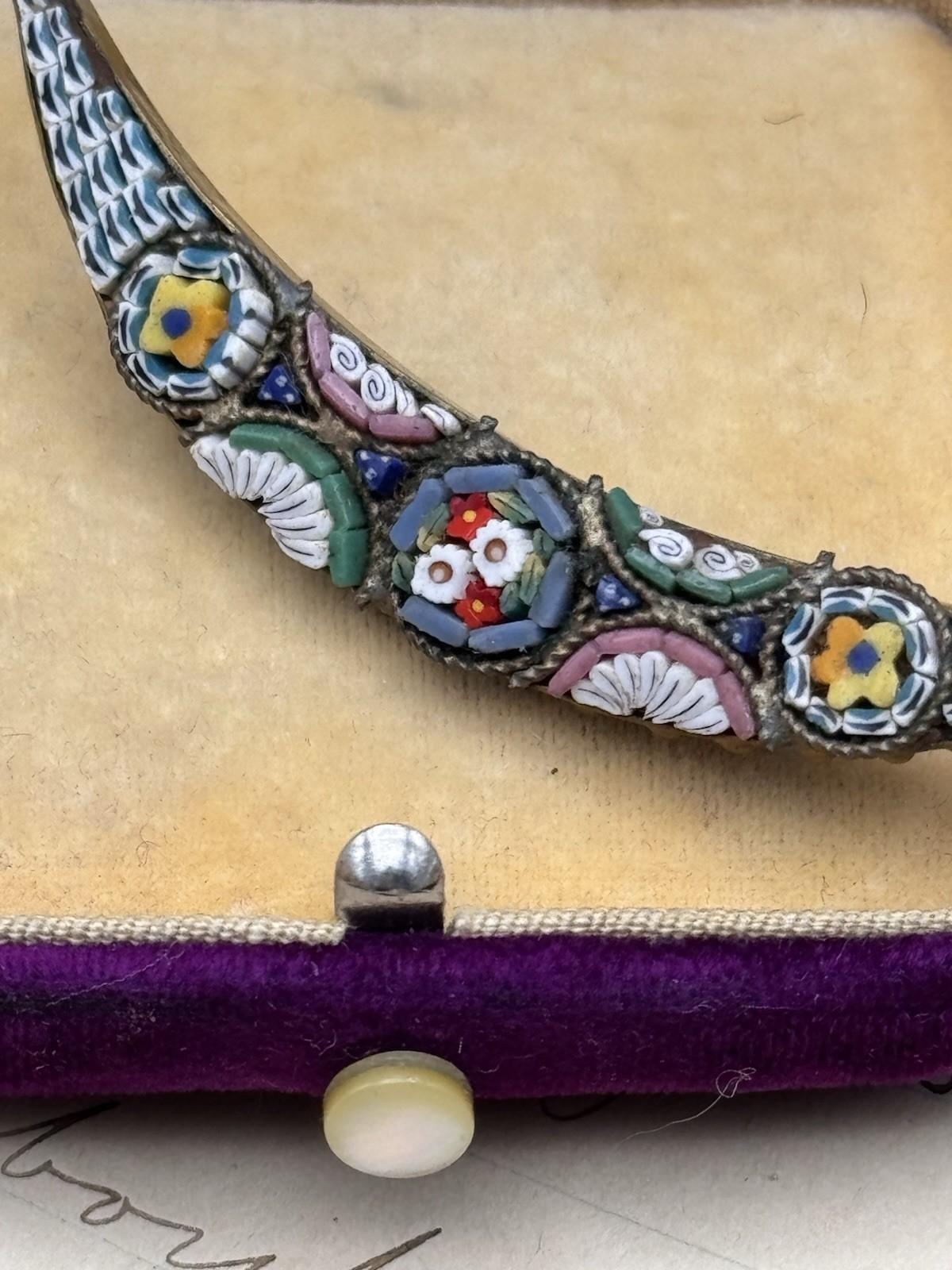 VICTORIAN ANTIQUE CRESCENT MOON MICRO MOSAIC MICROMOSAIC Honeymoon PIN (Copy)