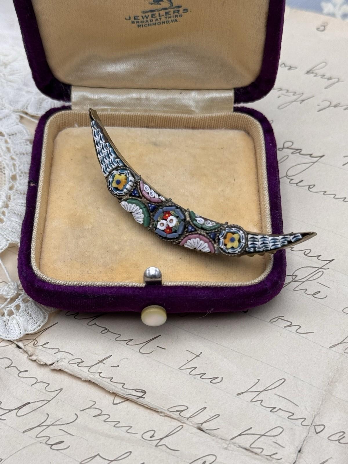 VICTORIAN ANTIQUE CRESCENT MOON MICRO MOSAIC MICROMOSAIC Honeymoon PIN (Copy)